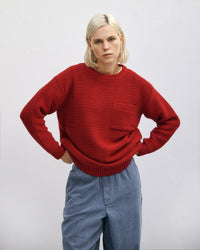 Gerippter Strickpullover Bio Baumwolle - Rot