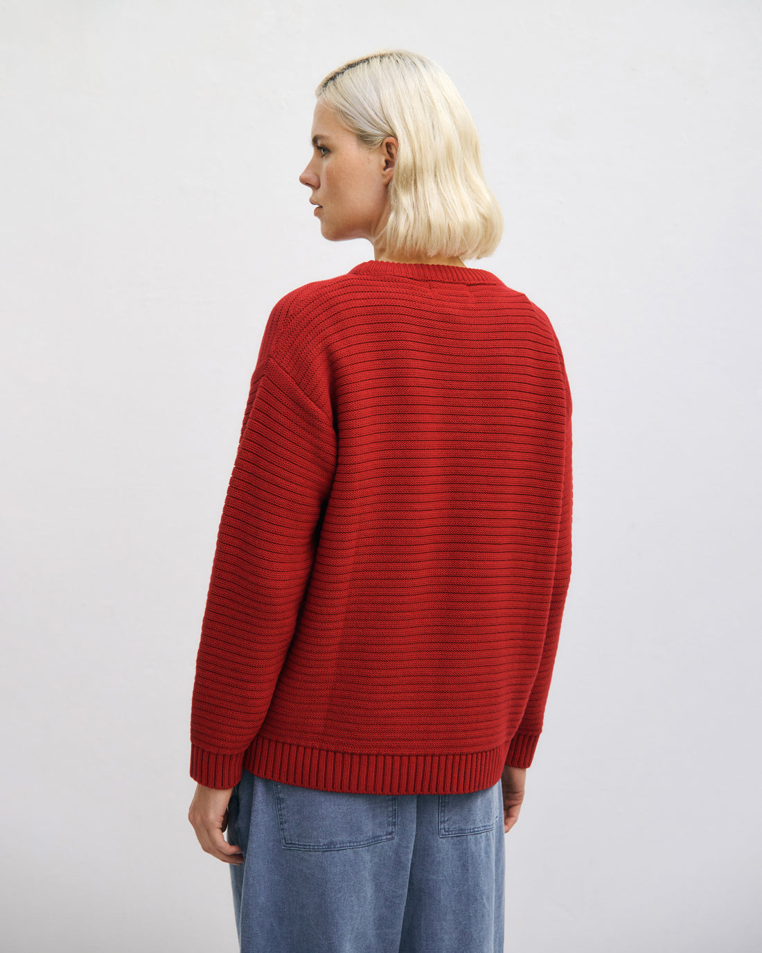 Gerippter Strickpullover Bio Baumwolle - Rot