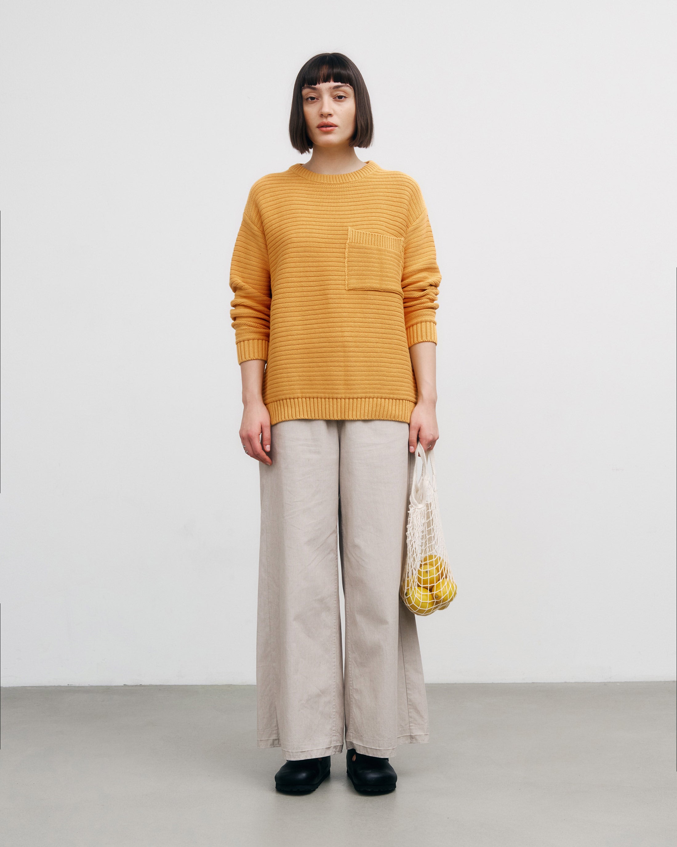 Gerippter Strickpullover Bio Baumwolle - Gelb