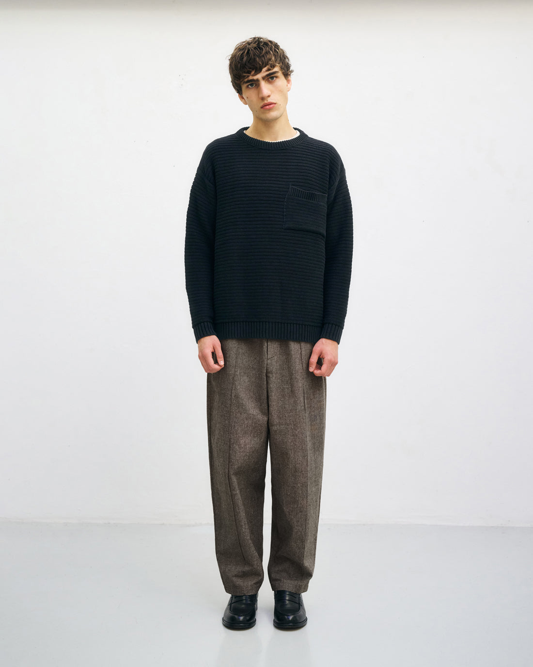 Gerippter Strickpullover Bio Baumwolle - Schwarz