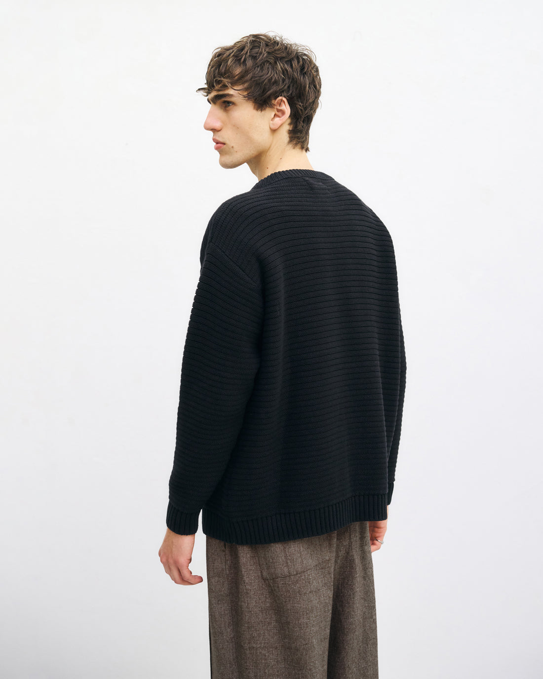 Gerippter Strickpullover Bio Baumwolle - Schwarz