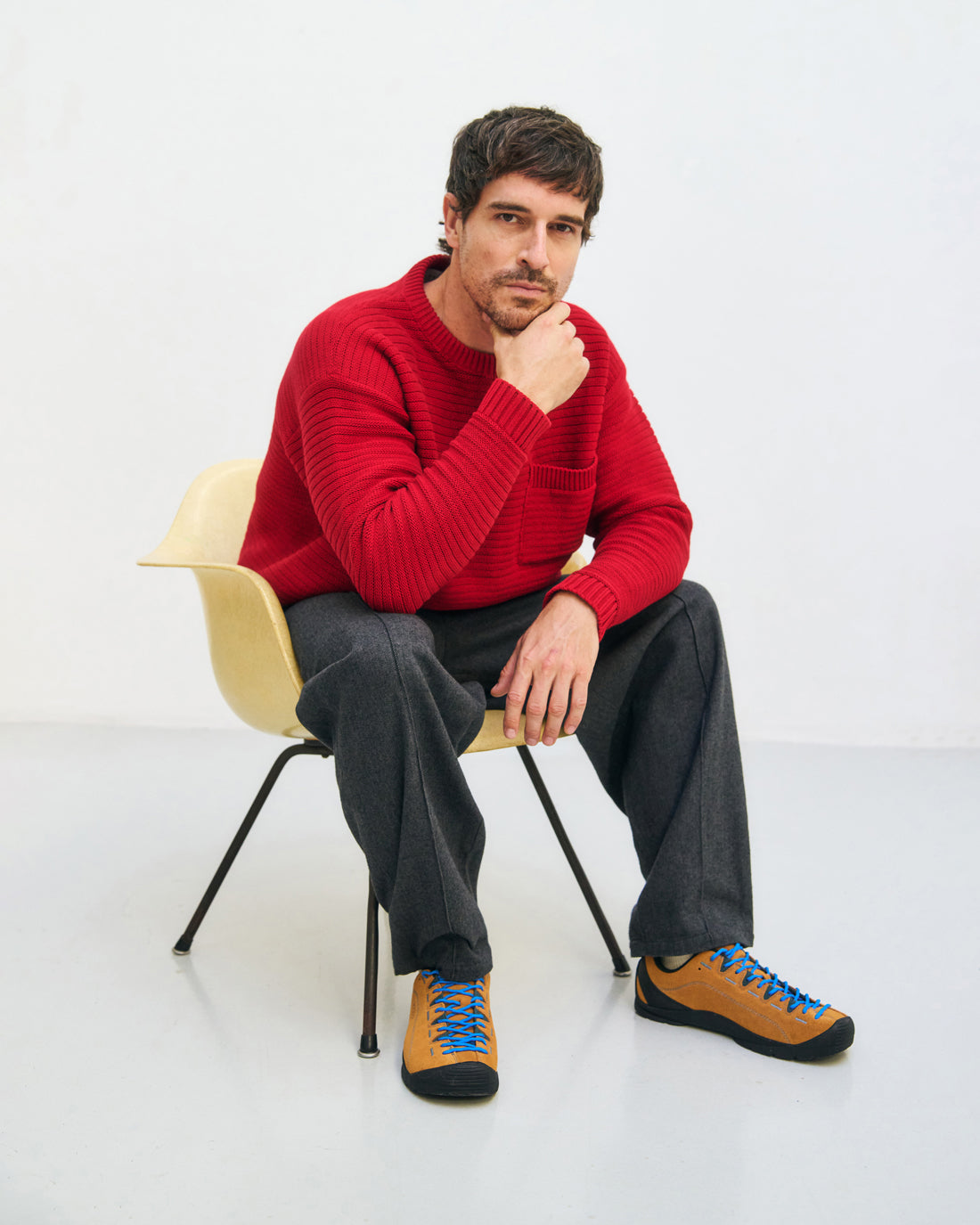 Gerippter Strickpullover Bio Baumwolle - Rot