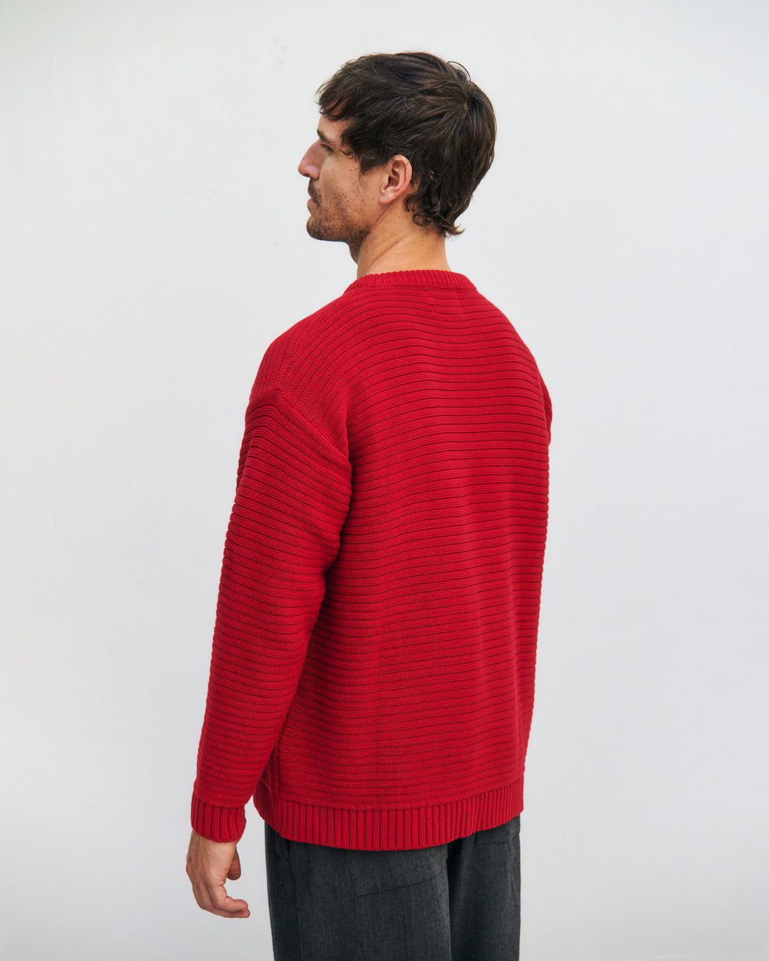 Gerippter Strickpullover Bio Baumwolle - Rot