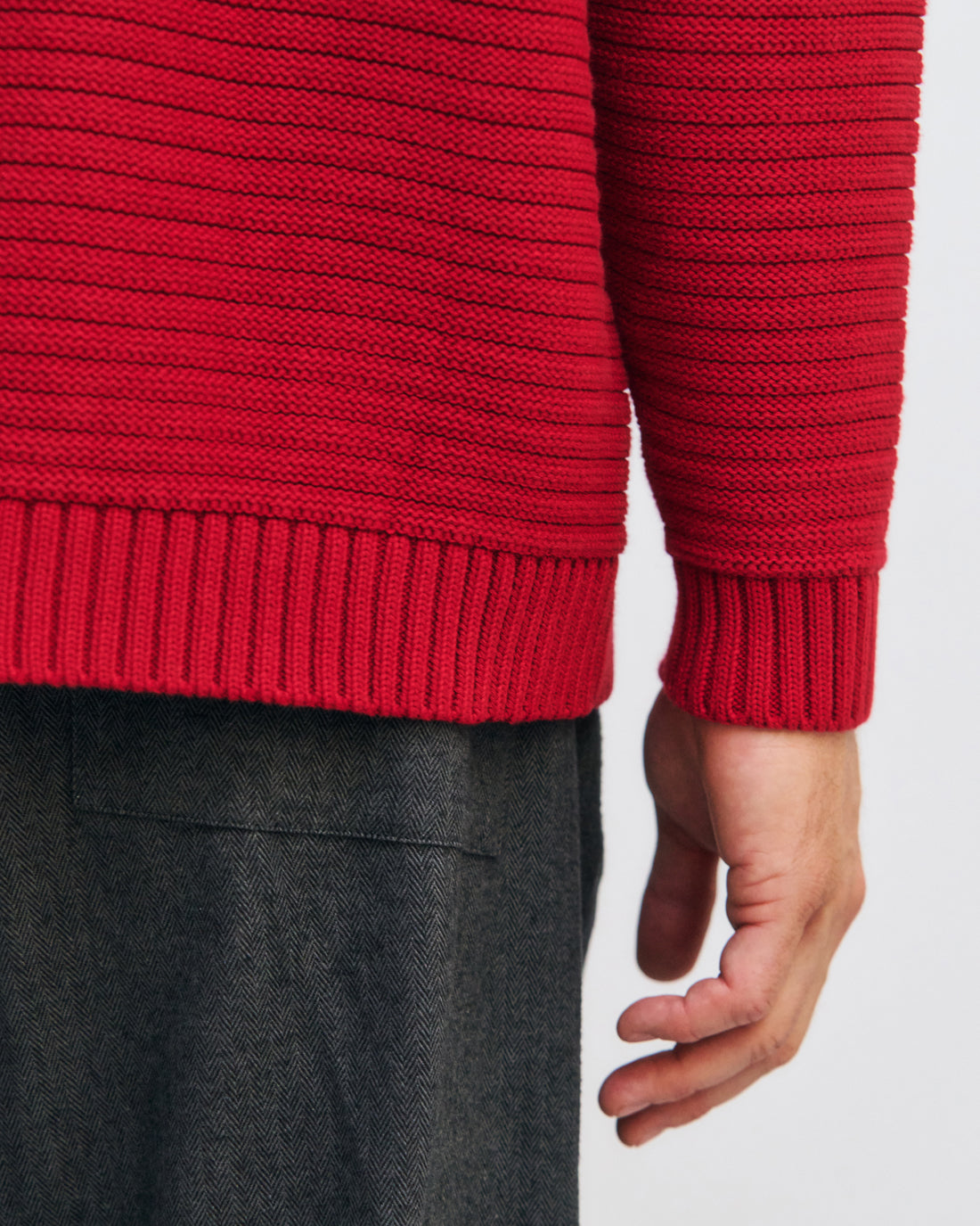 Gerippter Strickpullover Bio Baumwolle - Rot