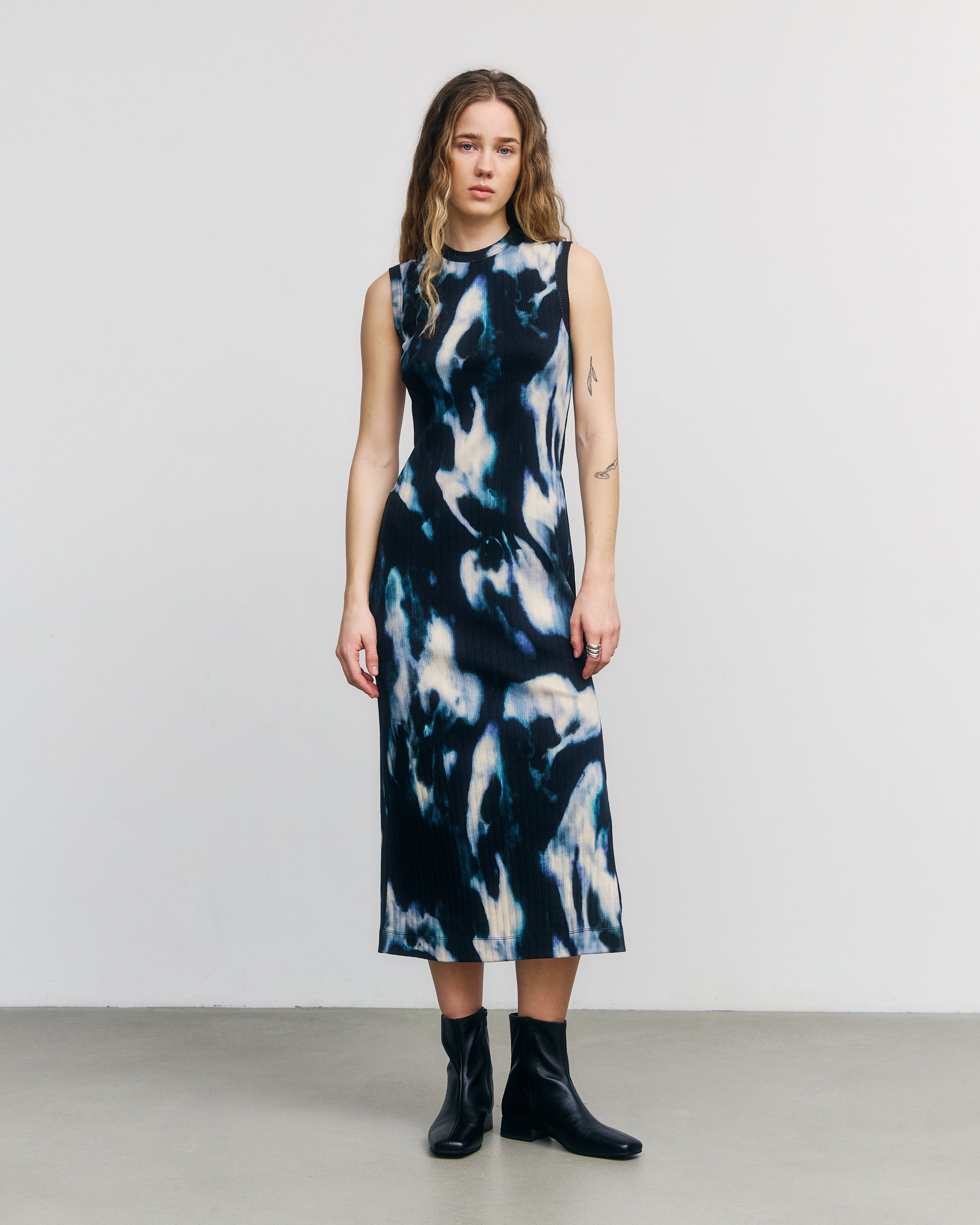 Geripptes Maxi Kleid Bio Baumwolle - Tie Dye