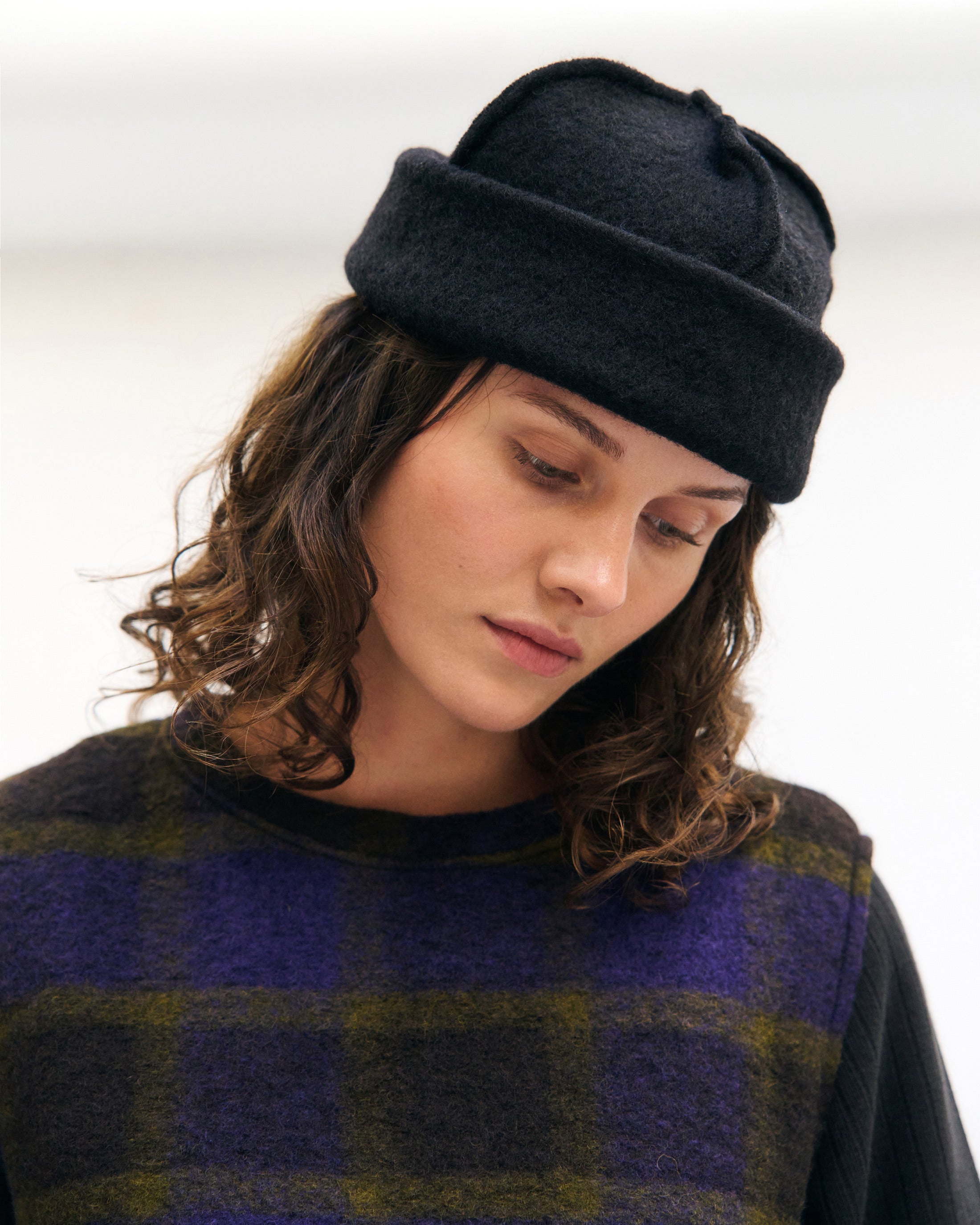 Lange Weste Bio Wollmischung - Lila Kariert