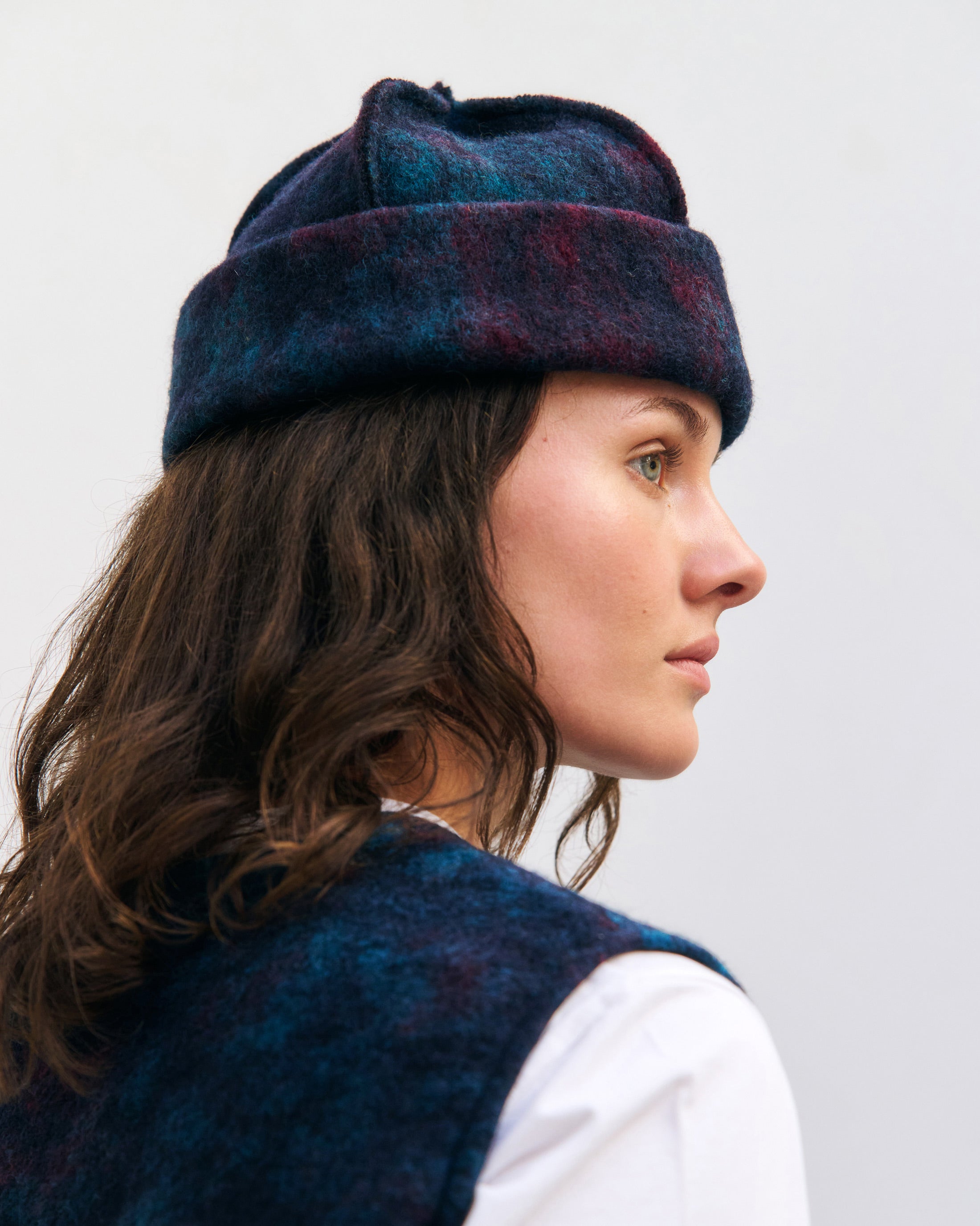 Lange Weste Bio Wollmischung - Blau Melange