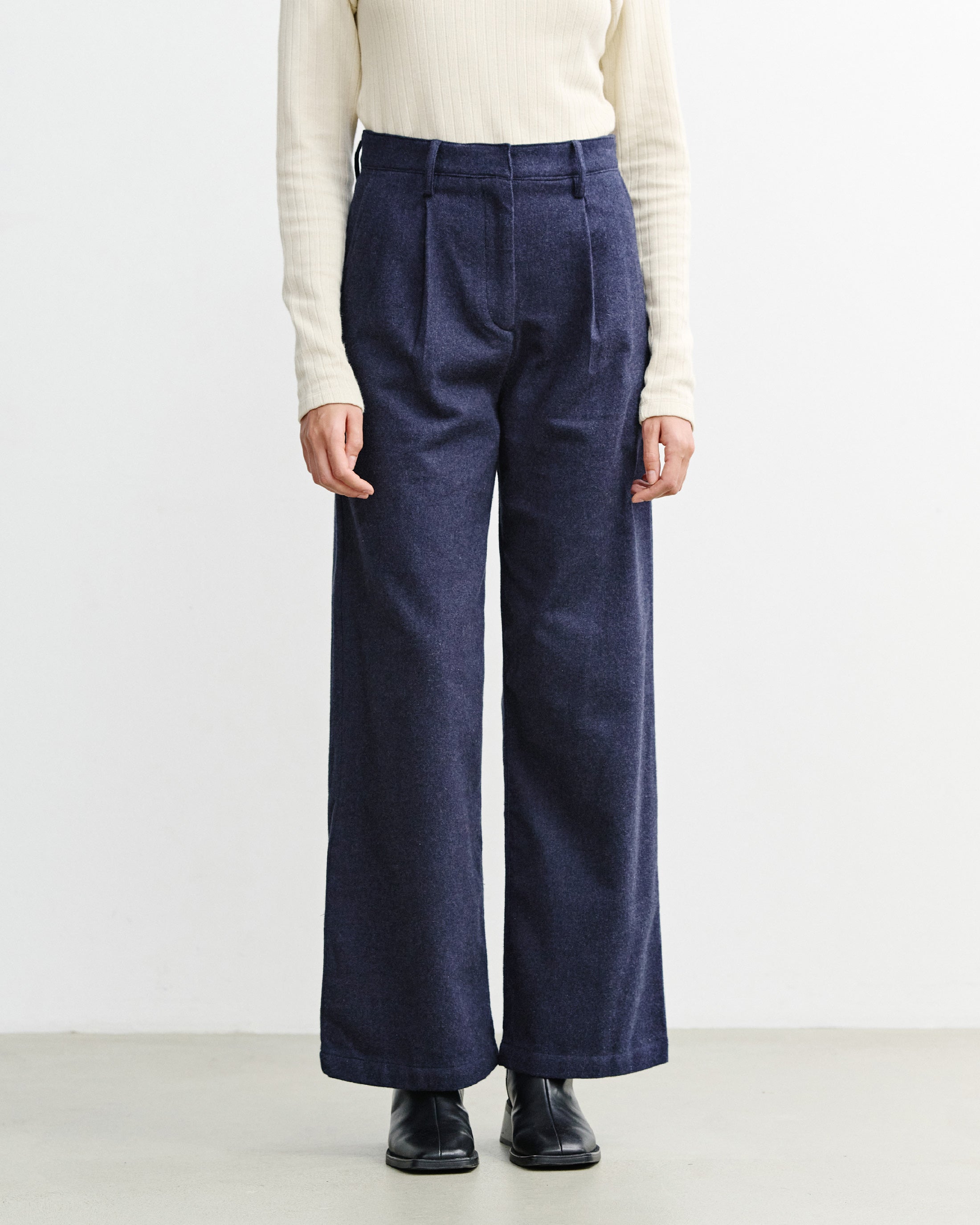 High-Waist Flanellhose Bio Baumwolle - Dunkelblau