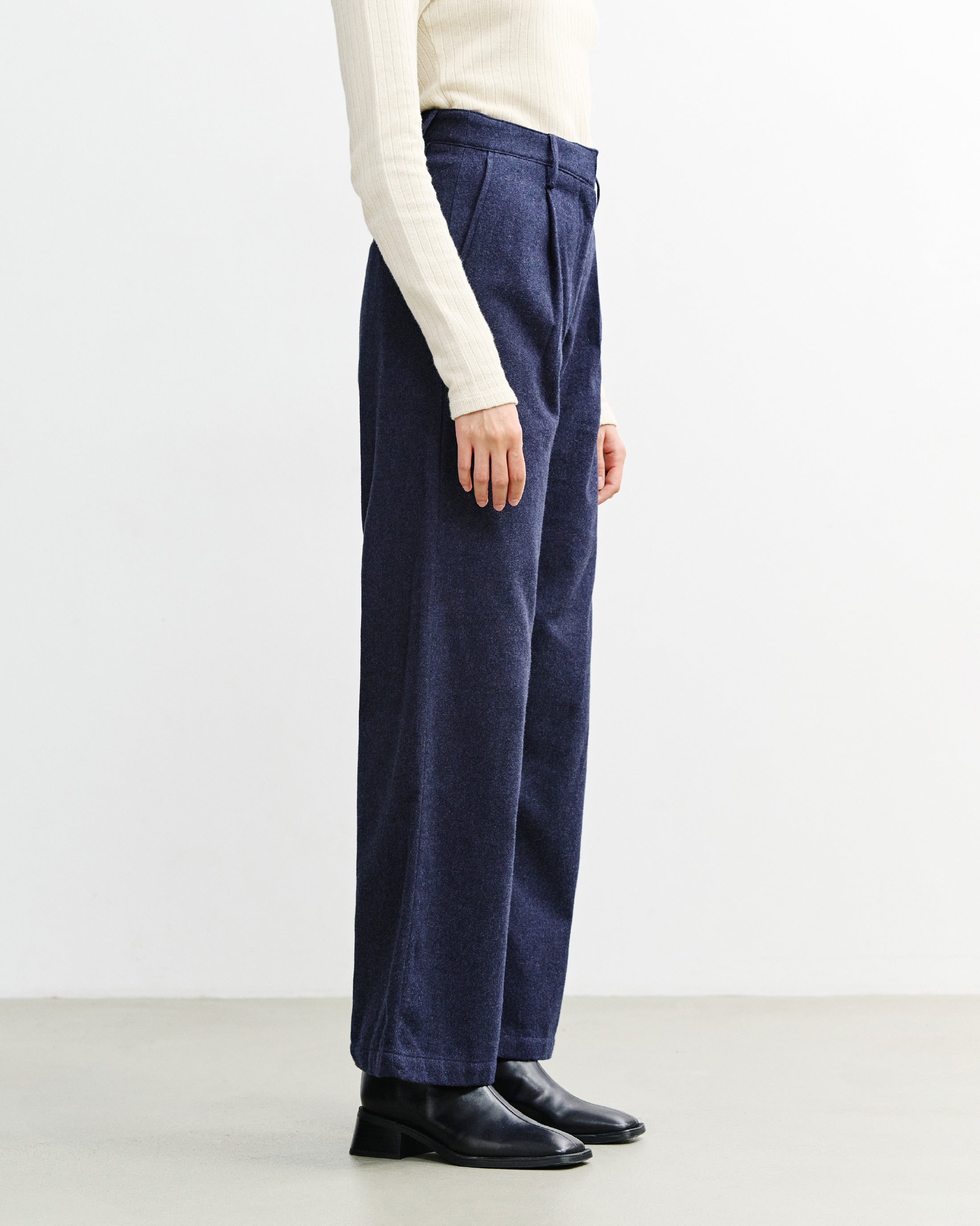 High-Waist Flanellhose Bio Baumwolle - Dunkelblau