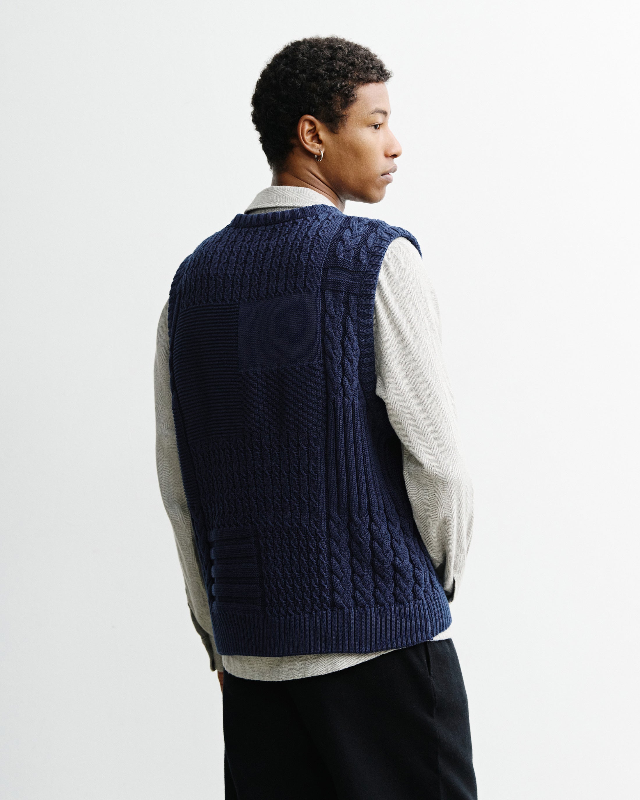 Patchwork Strickweste Bio Baumwolle - Dunkelblau