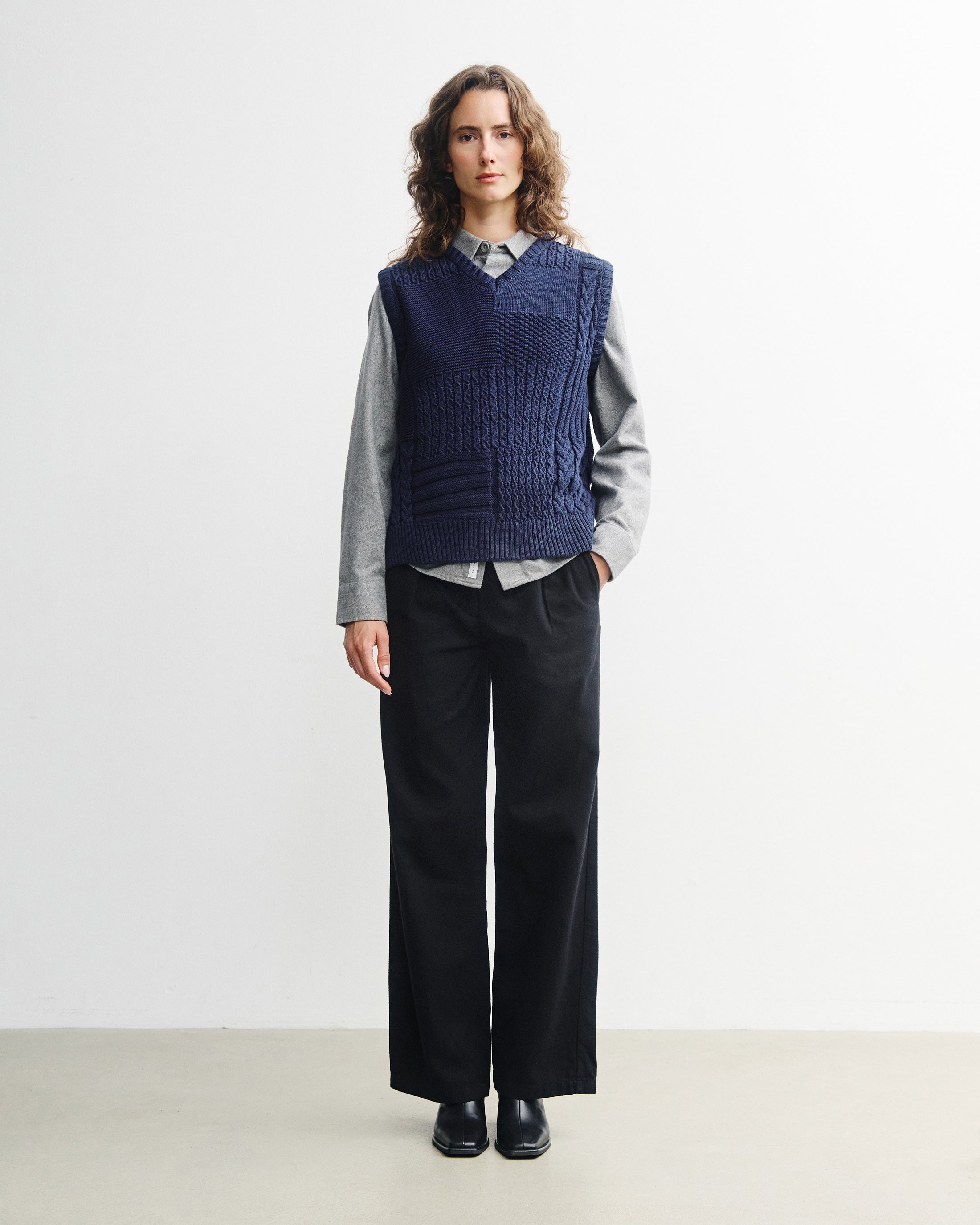 Patchwork Strickweste Bio Baumwolle - Dunkelblau