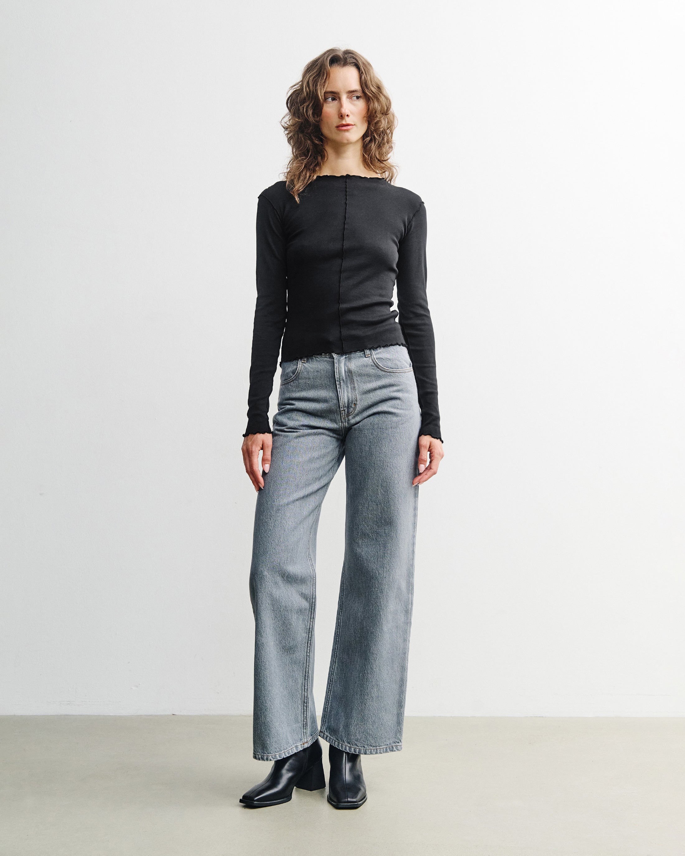 Pin-Tucked Long-Sleeve Bio Baumwolle - Schwarz
