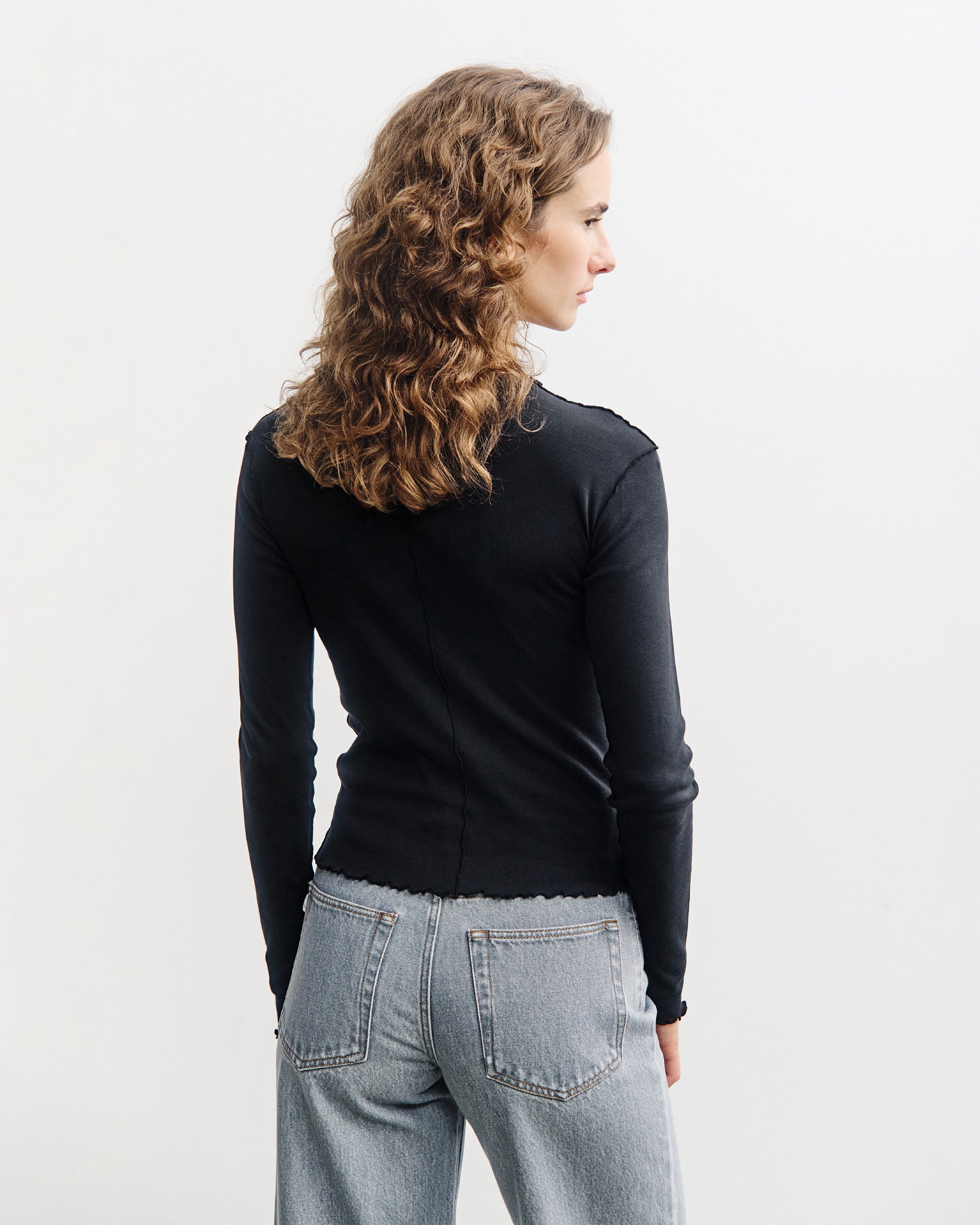 Pin-Tucked Long-Sleeve Bio Baumwolle - Schwarz