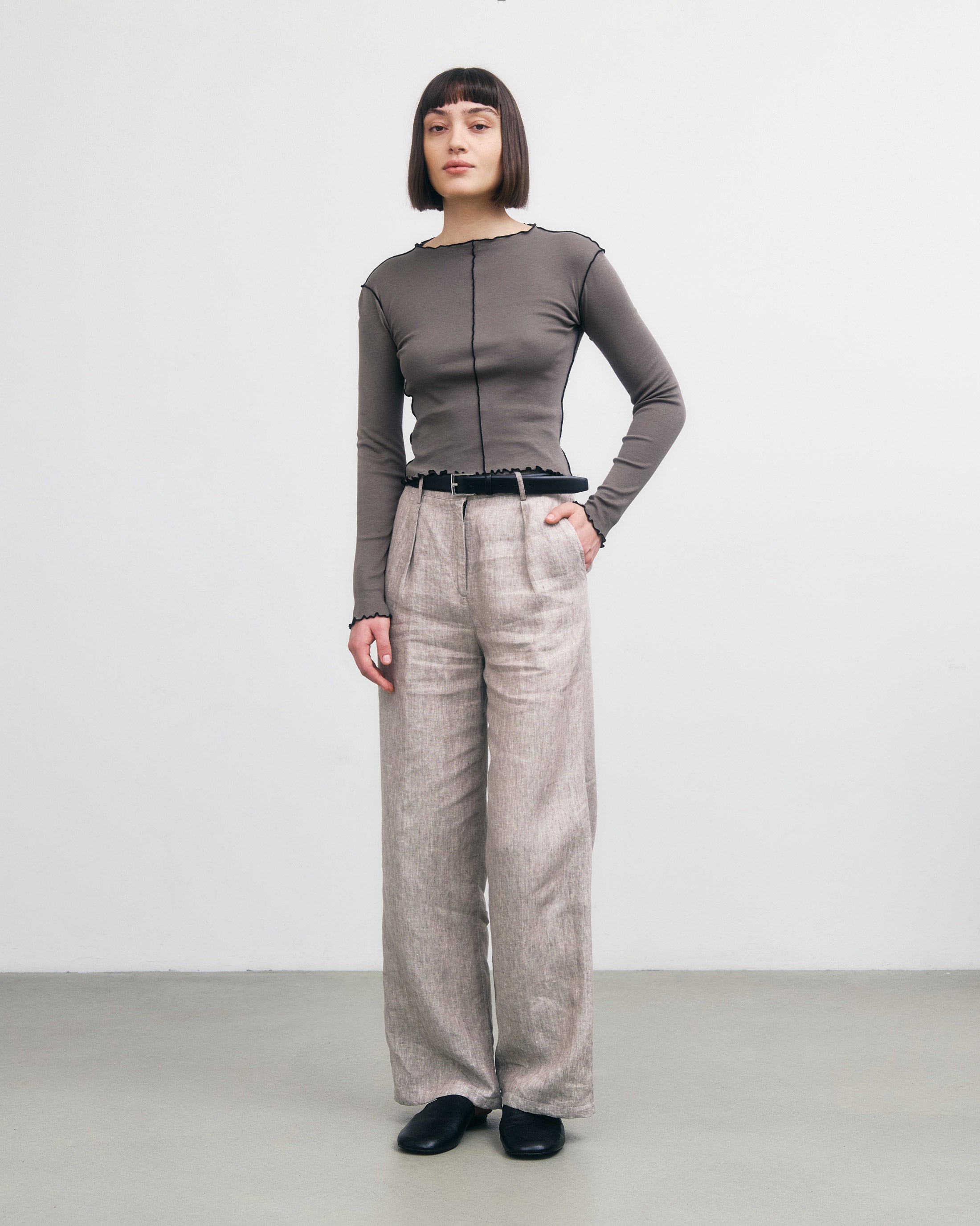 Pin-Tucked Longsleeve Bio Baumwolle - Grau