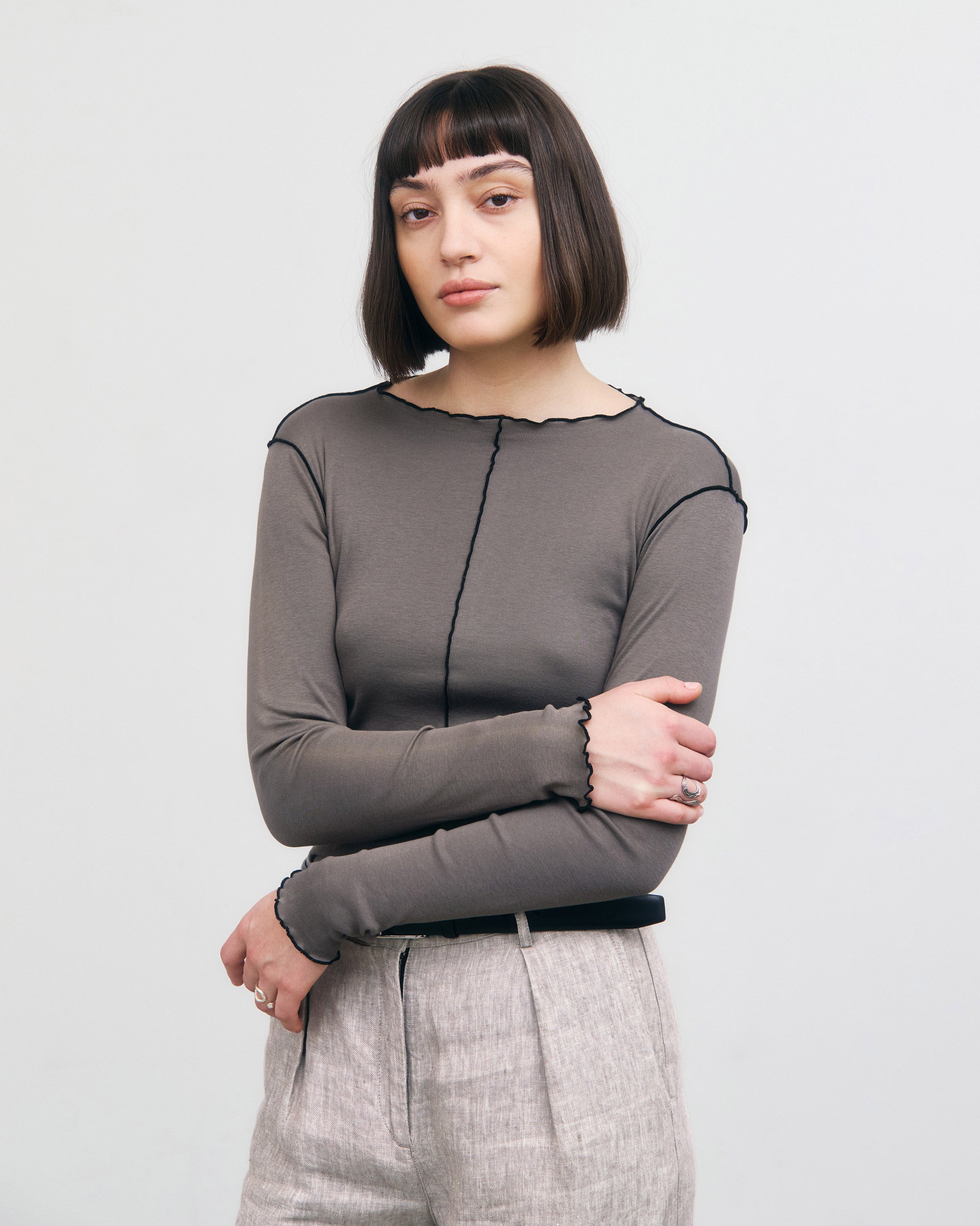 Pin-Tucked Longsleeve Bio Baumwolle - Grau