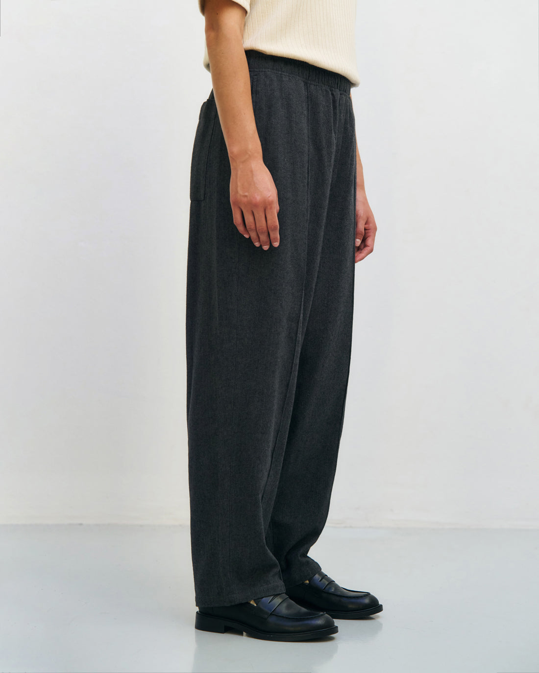 Weite Bundfaltenhose Bio Baumwolle - Herringbone Grau