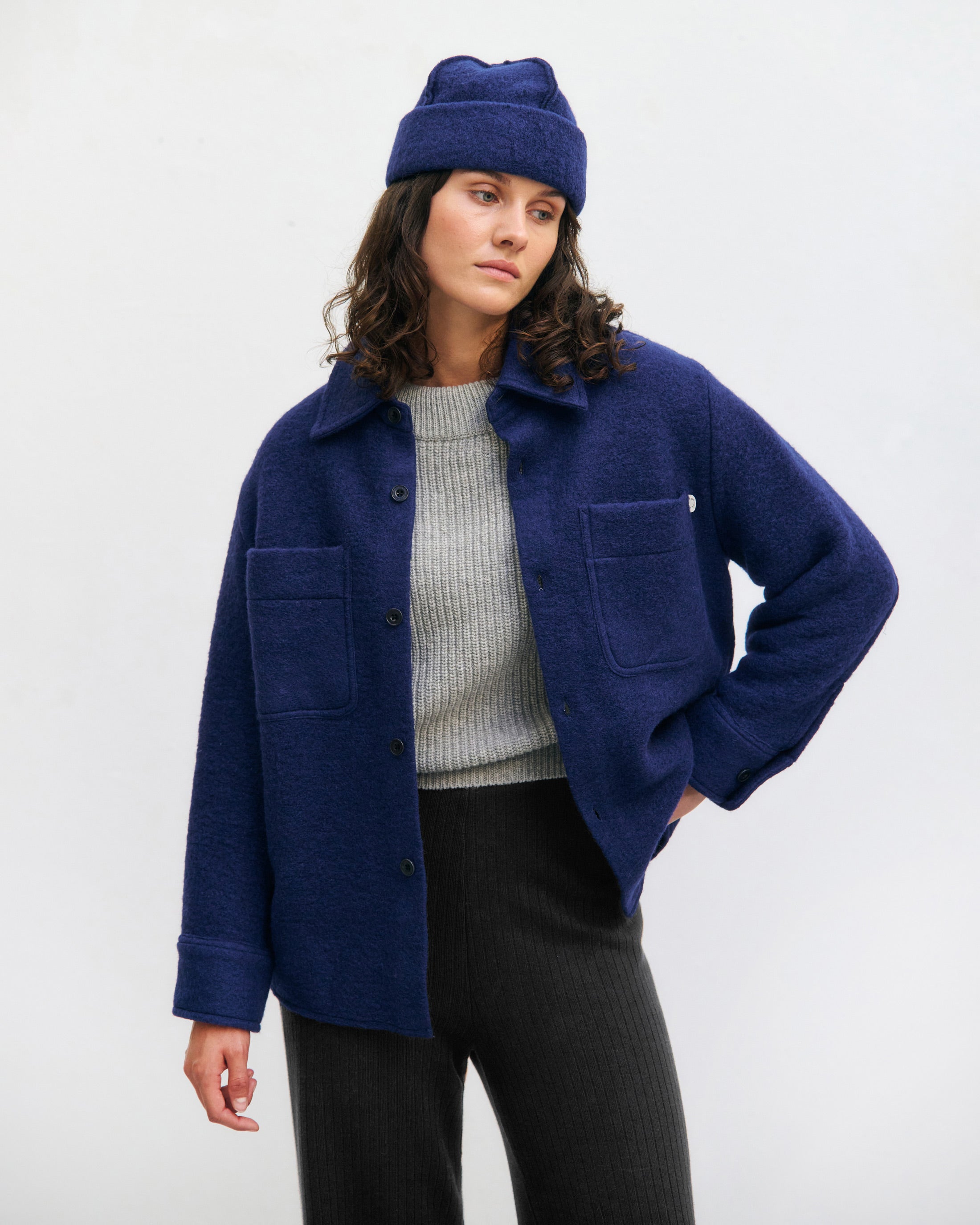 Schweres Overshirt Bio Wollmischung - Royalblau