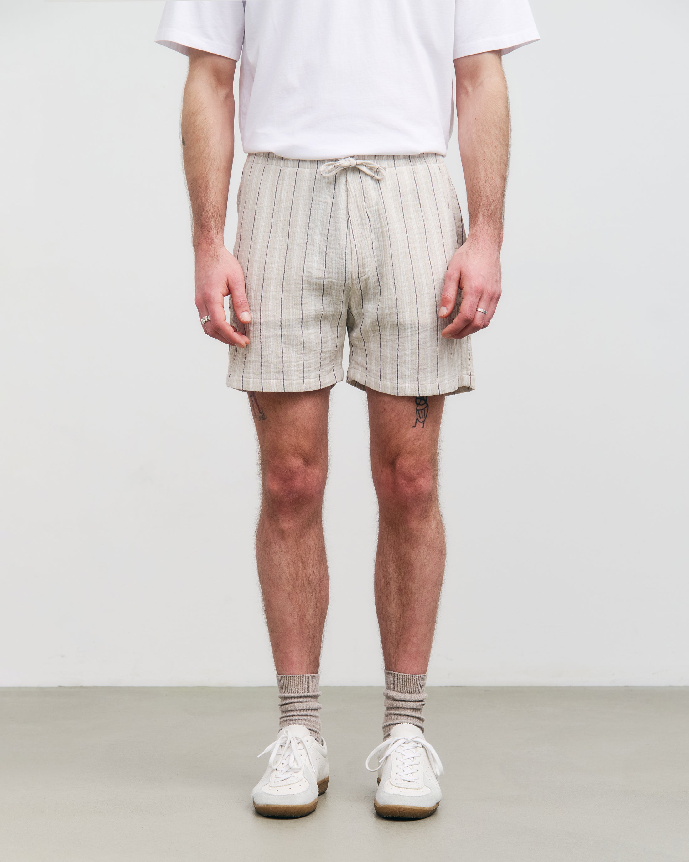 Gestreifte Musselin Shorts Bio Baumwolle - Sand