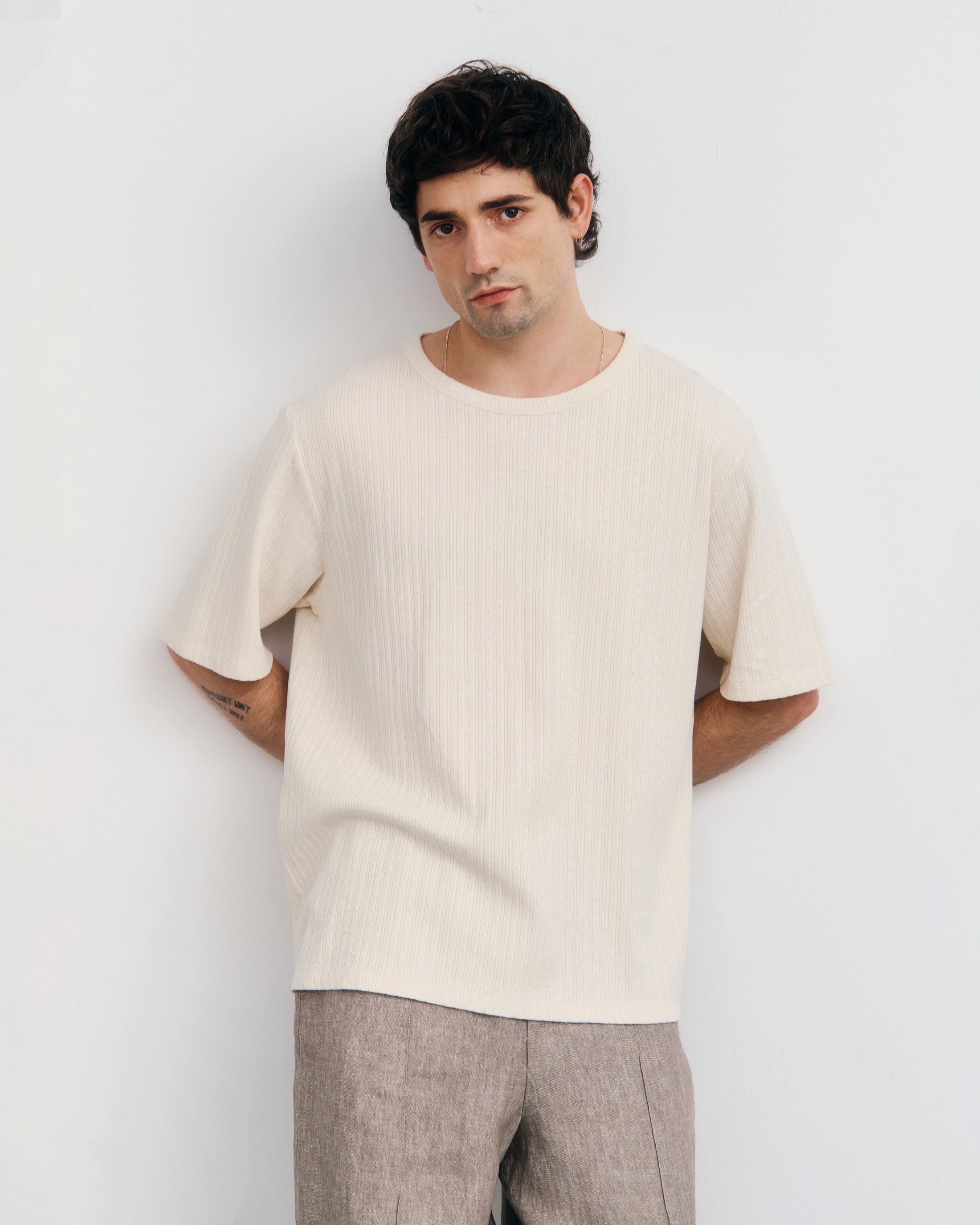 Geripptes T-Shirt Bio Baumwolle - Creme