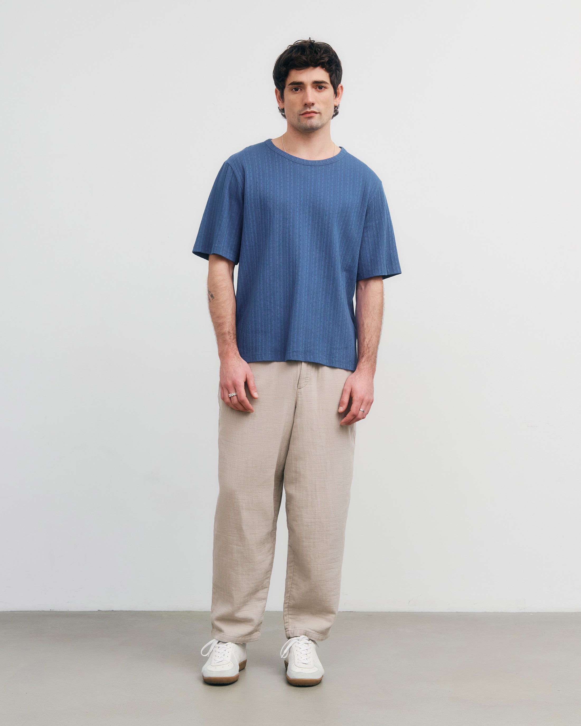 Geripptes T-Shirt Bio Baumwolle - Blau