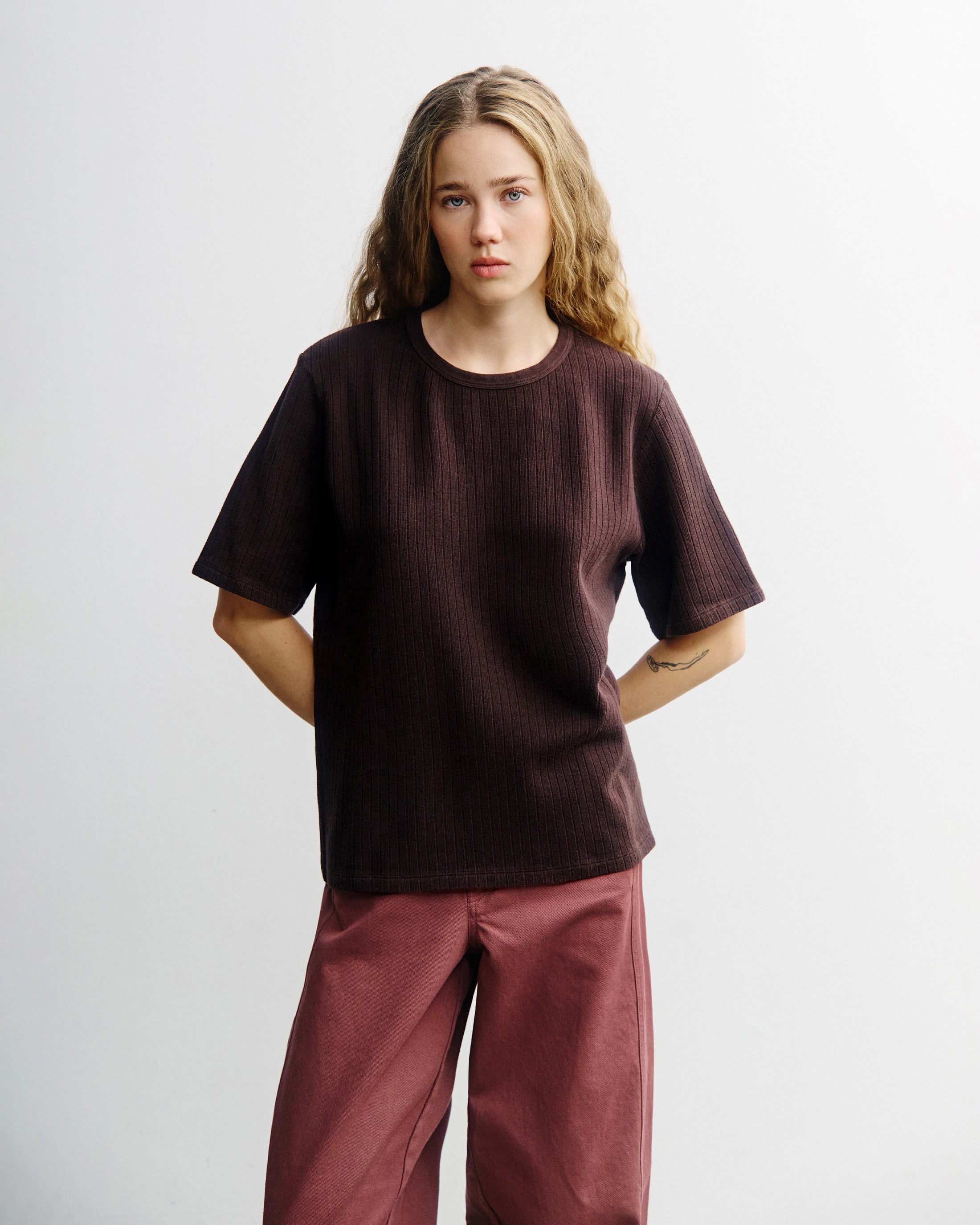 Geripptes T-Shirt Bio Baumwolle - Braun