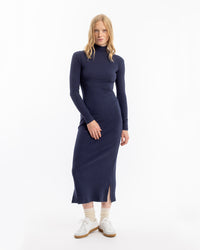 Geripptes Kleid Bio Baumwolle - Dunkelblau