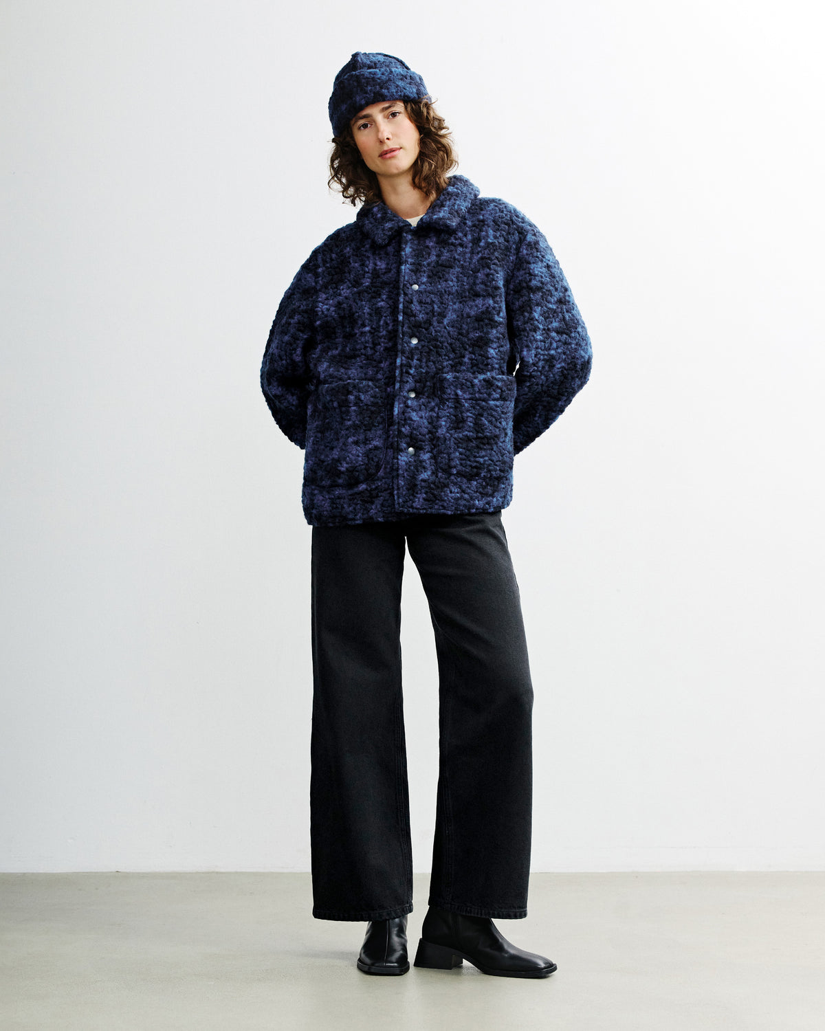 Sherpa Jacke Bio Wolle - Blau