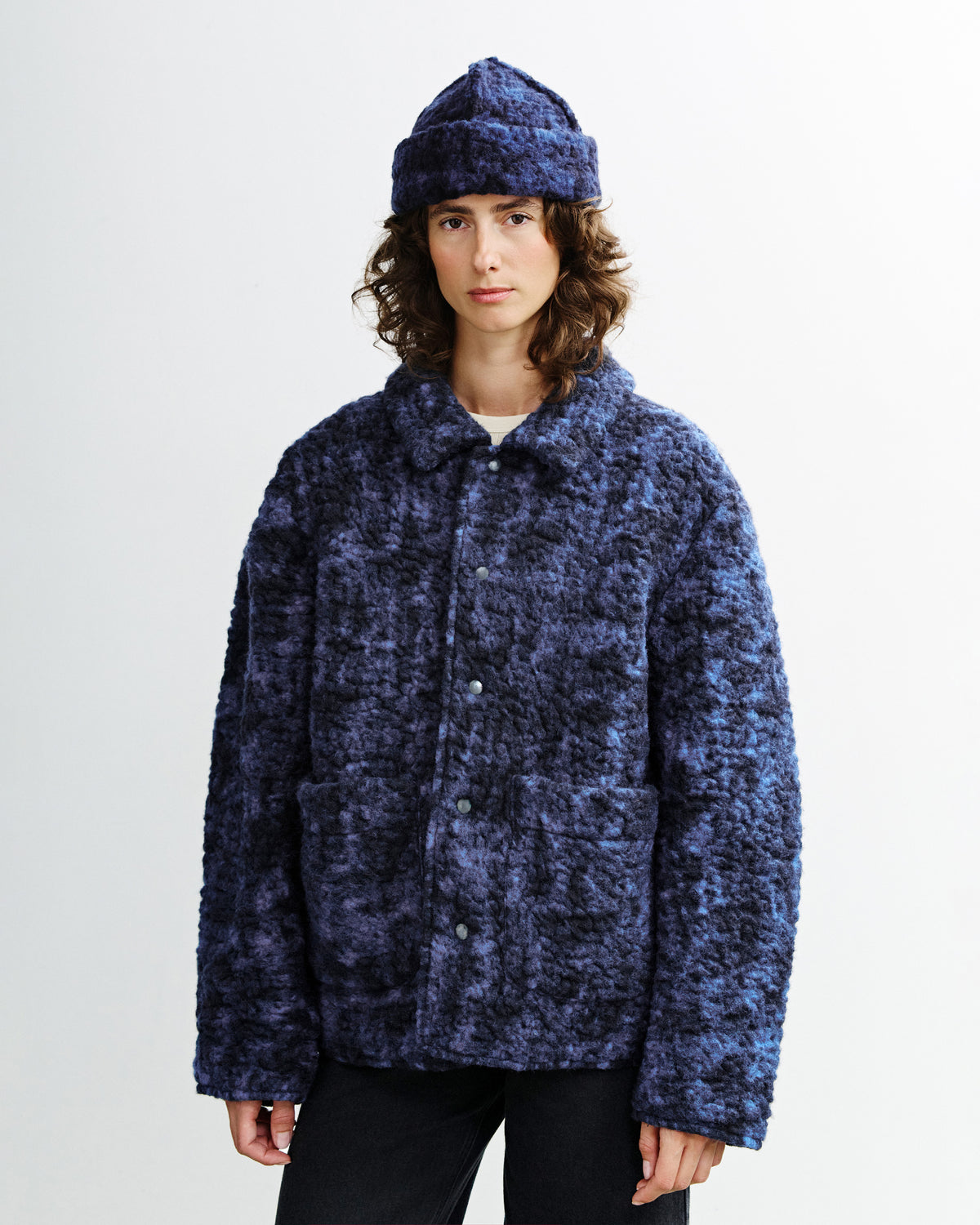 Sherpa Jacke Bio Wolle - Blau