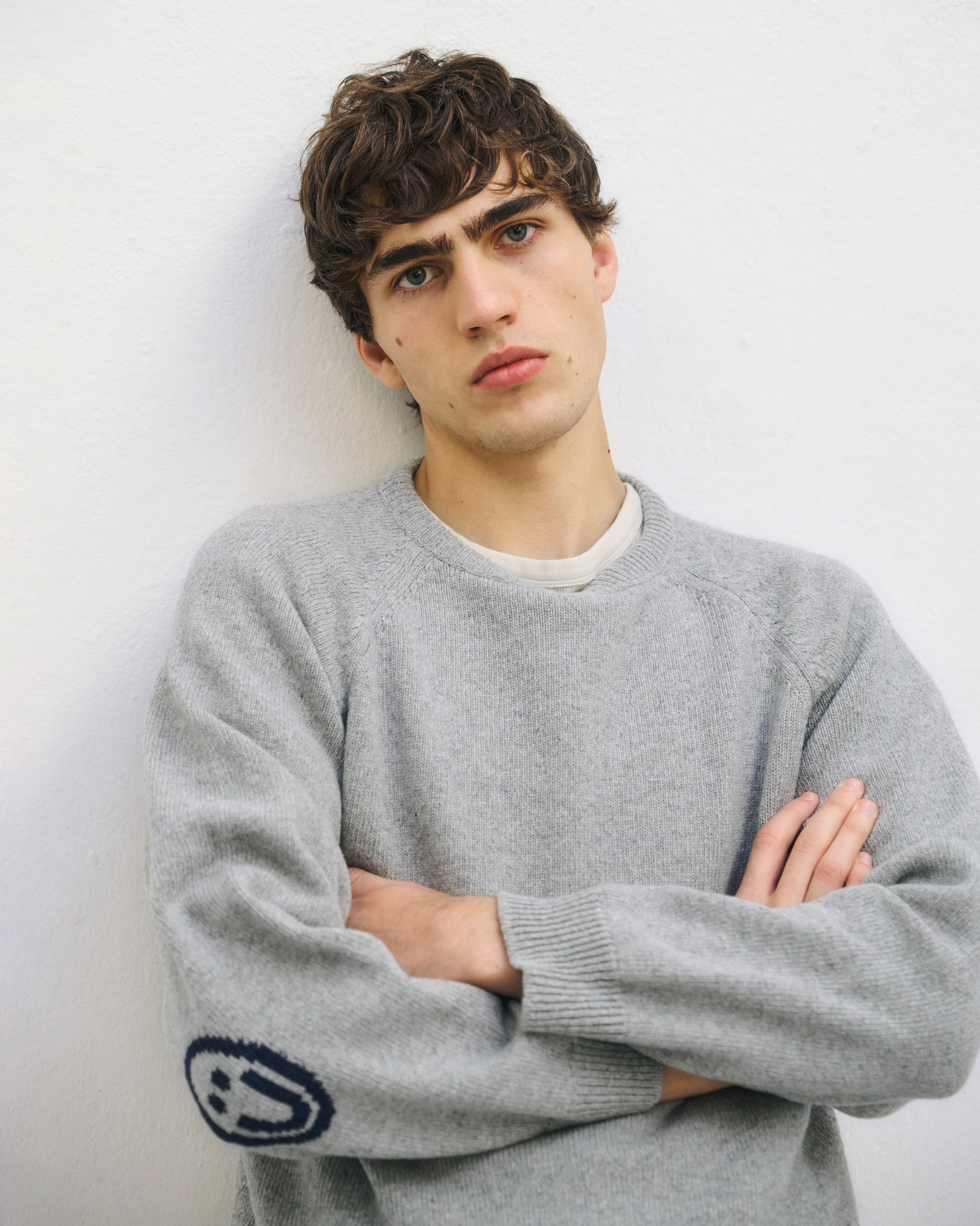 Smiling Strickpullover Recycelte Wolle - Hellgrau