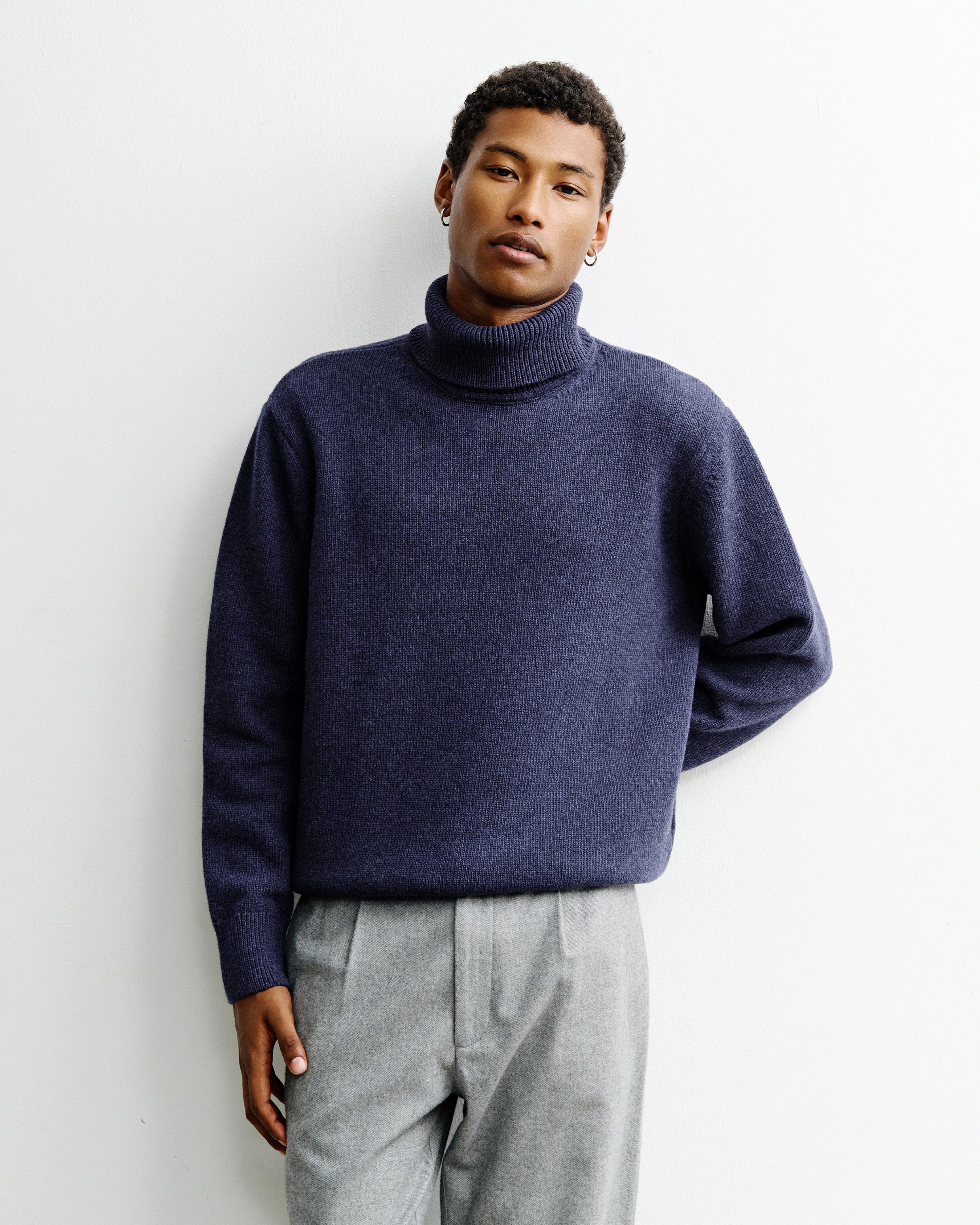 Rollkragen Pullover Merinowolle - Blau