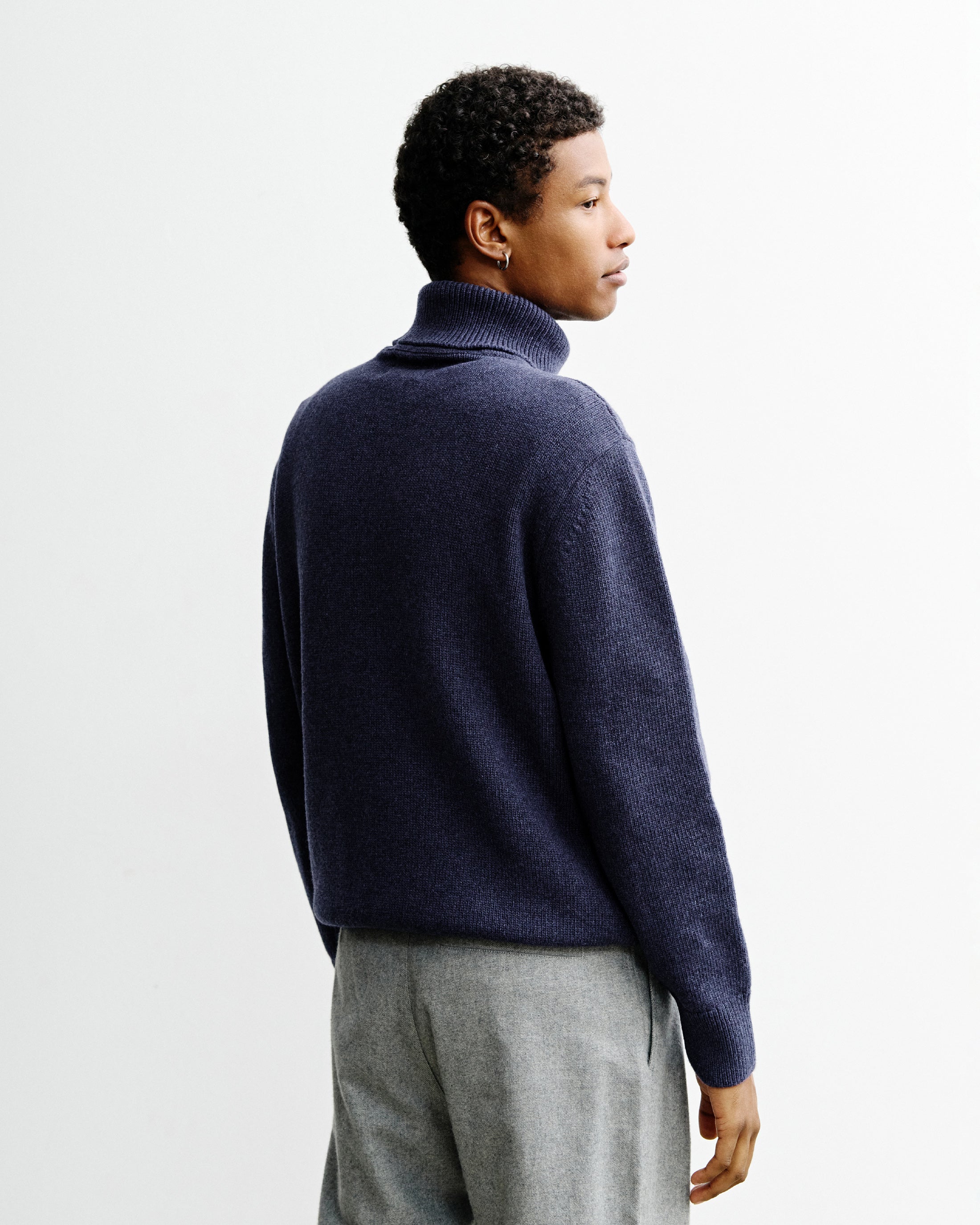 Rollkragen Pullover Merinowolle - Blau