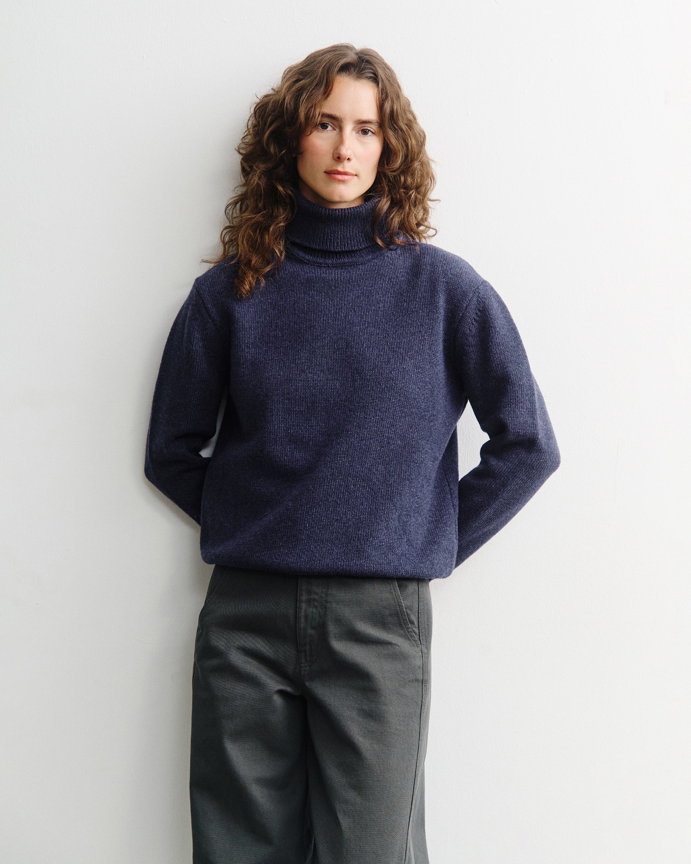 Rollkragen Pullover Merinowolle - Blau