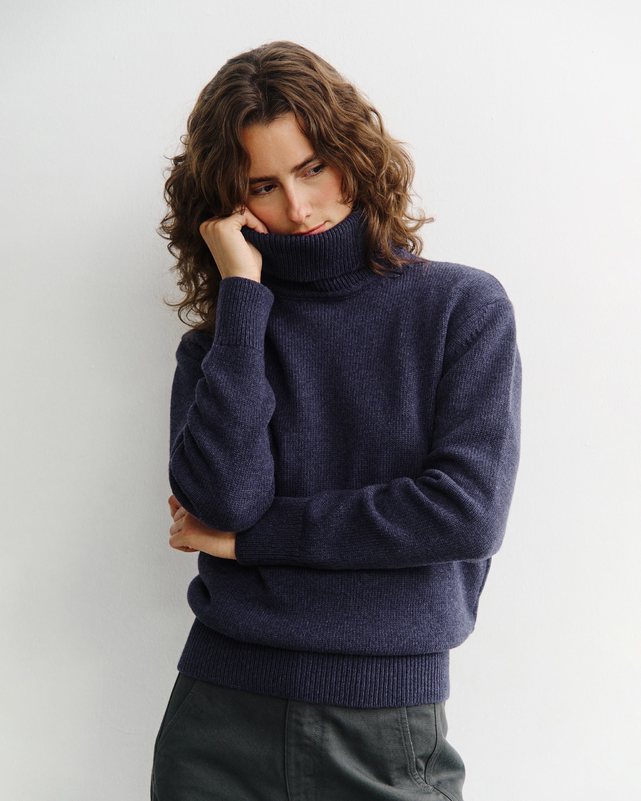 Rollkragen Pullover Merinowolle - Blau