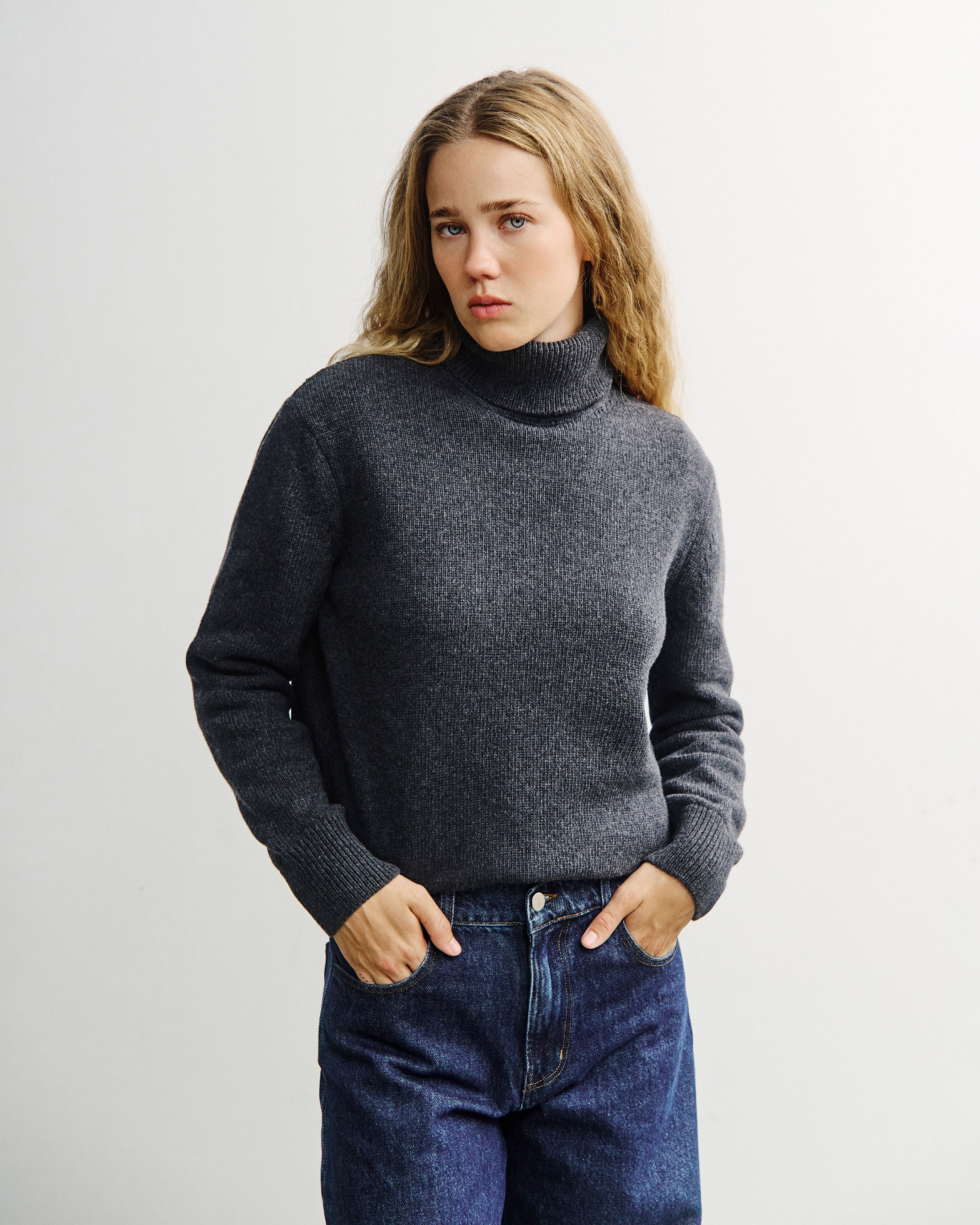 Rollkragen Pullover Merinowolle - Anthrazit