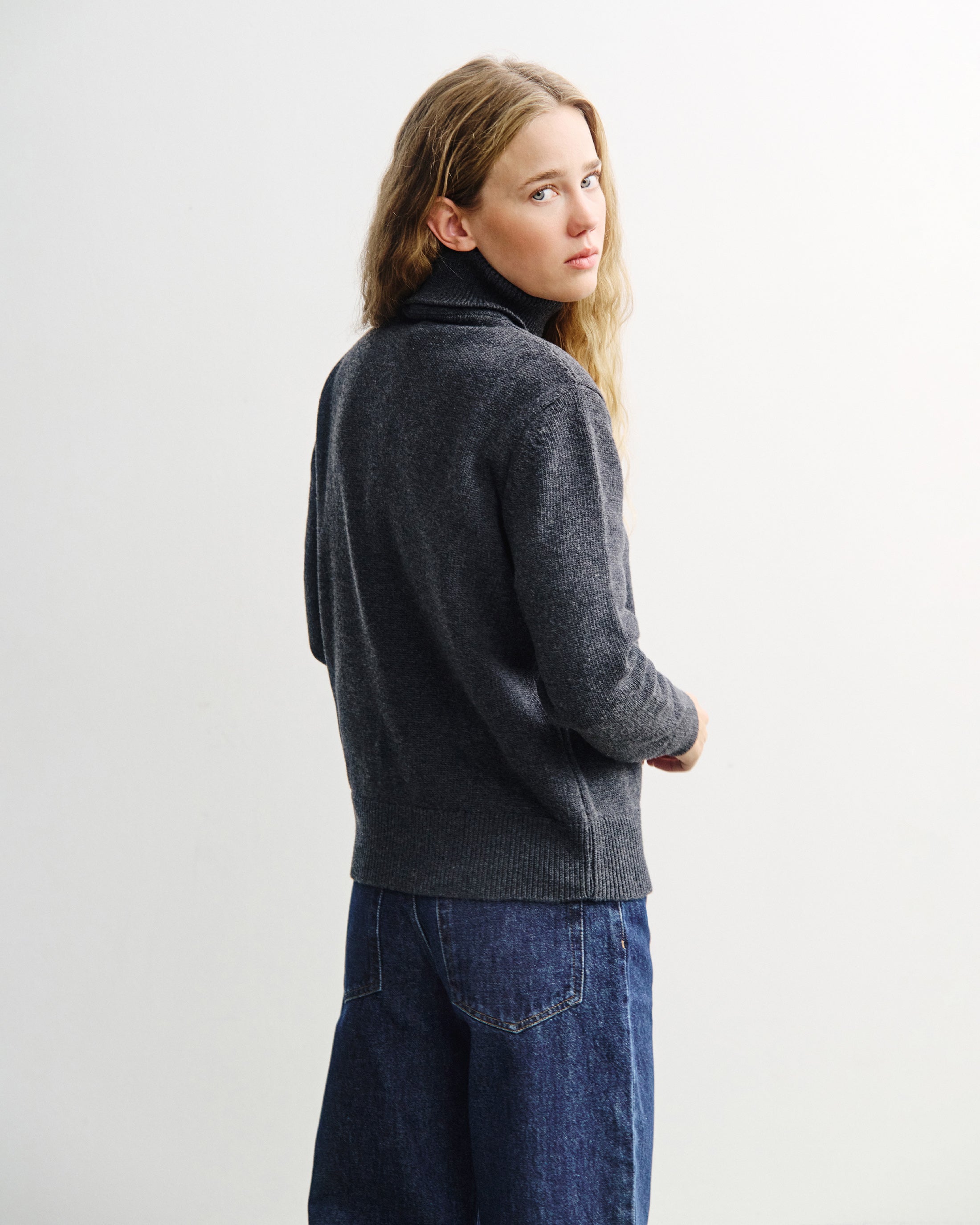 Rollkragen Pullover Merinowolle - Anthrazit