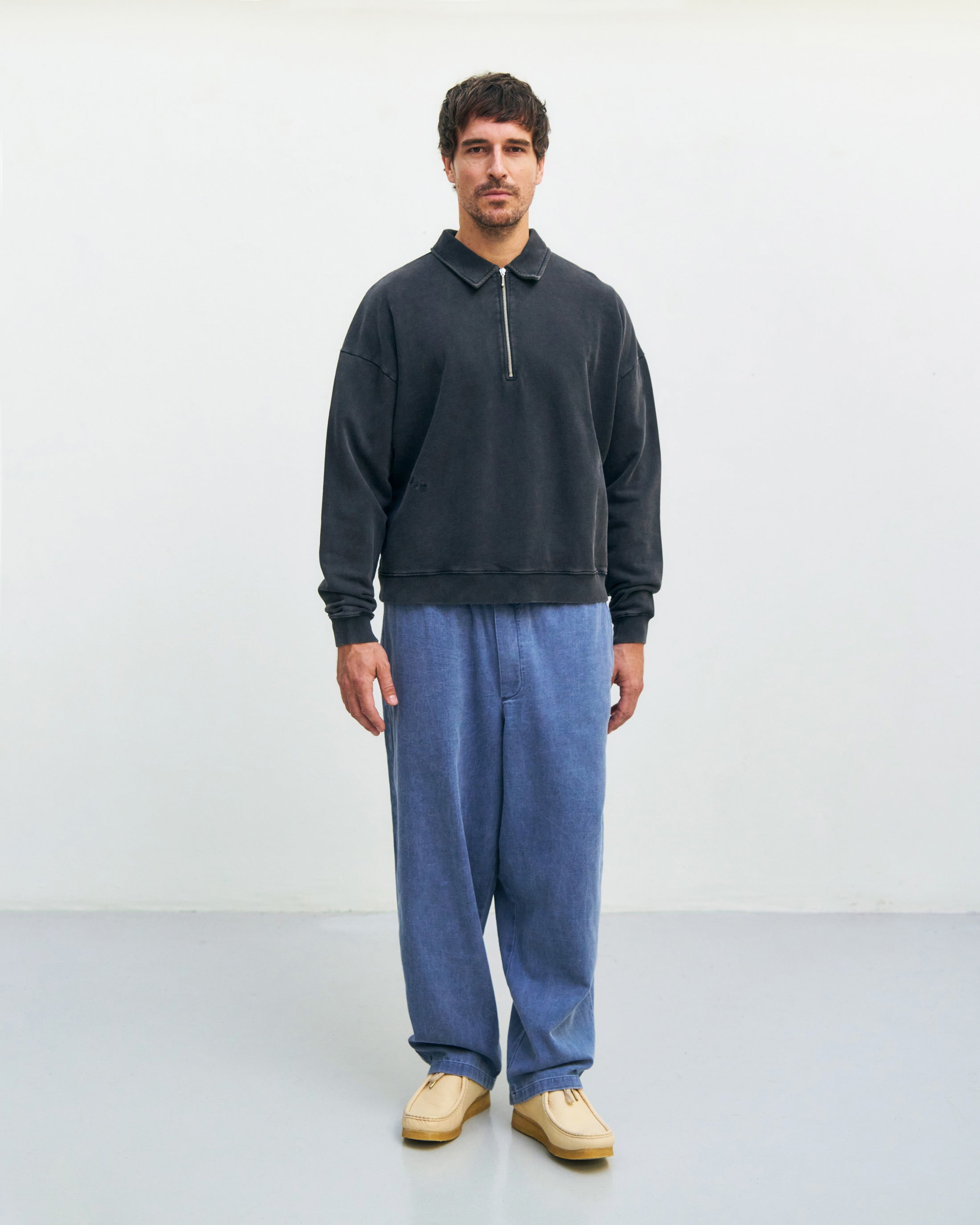 Polo Half Zip Sweatshirt Bio Baumwolle - Schwarz