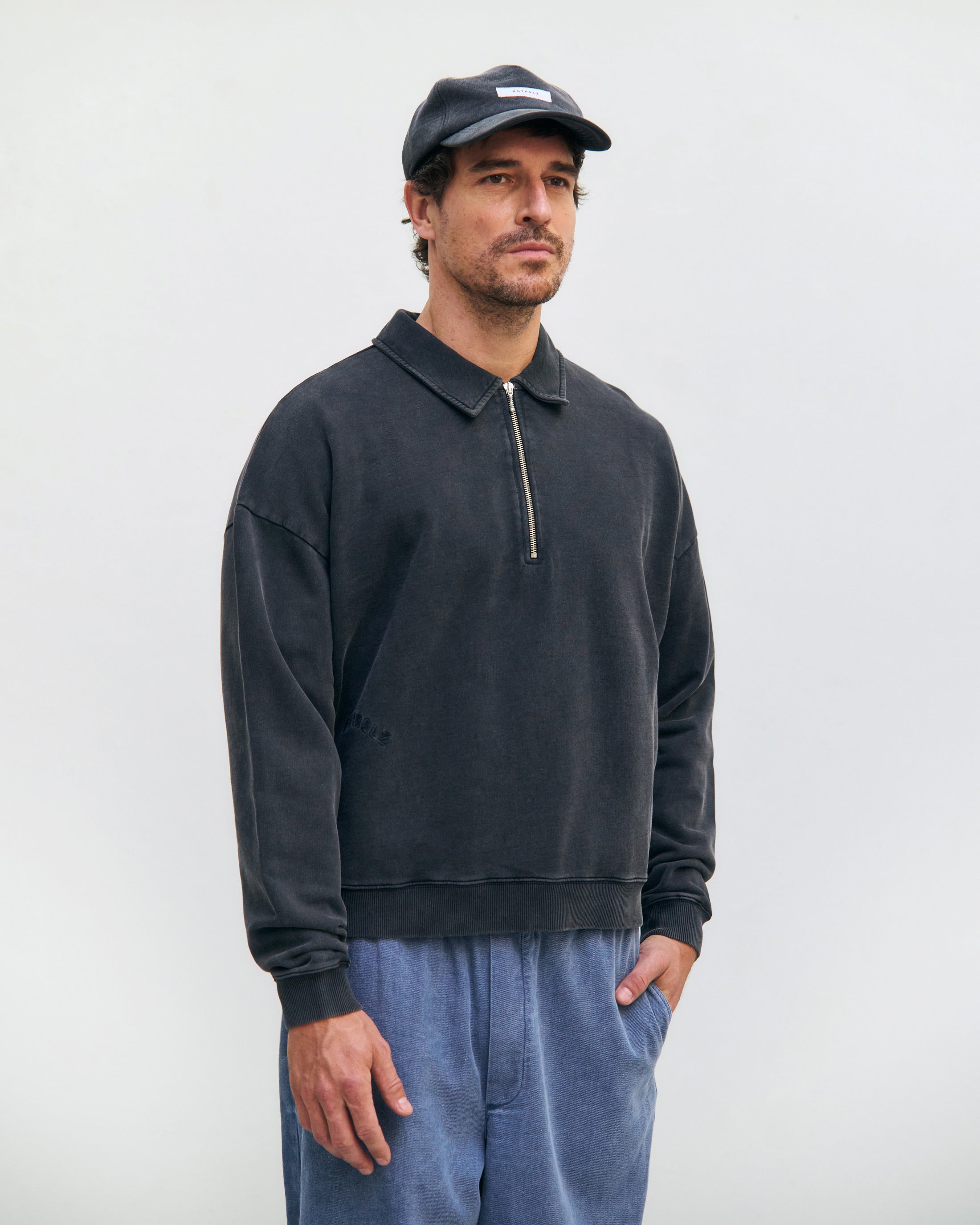 Polo Half Zip Sweatshirt Bio Baumwolle - Schwarz