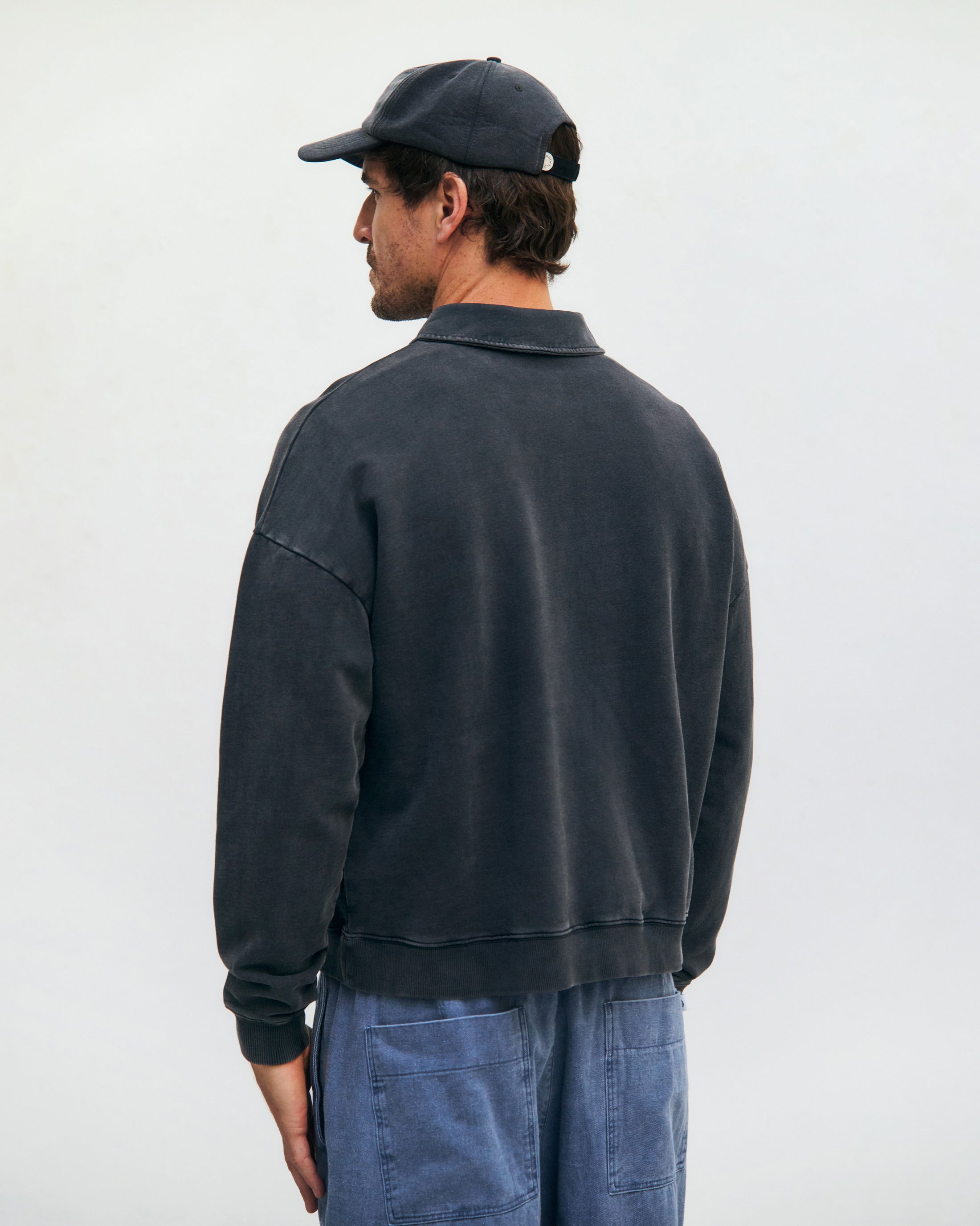 Polo Half Zip Sweatshirt Bio Baumwolle - Schwarz