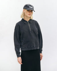 Polo Half Zip Sweatshirt Bio Baumwolle - Schwarz