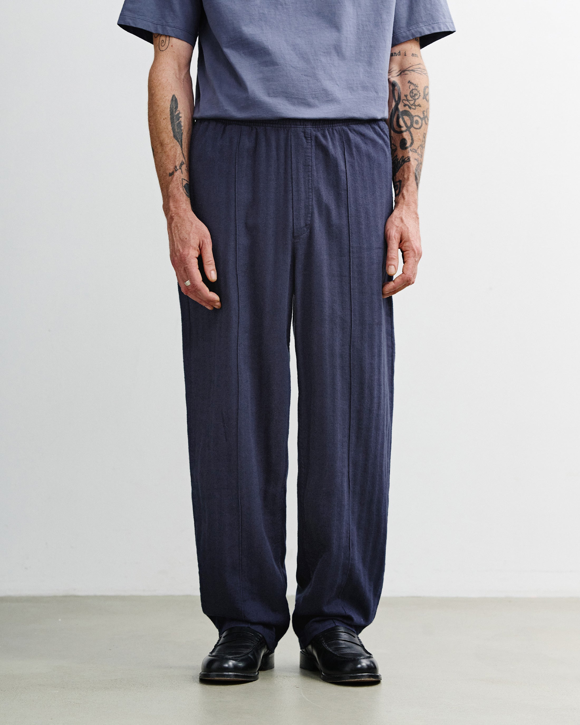 Weite Bundfaltenhose Bio Baumwolle - Blau