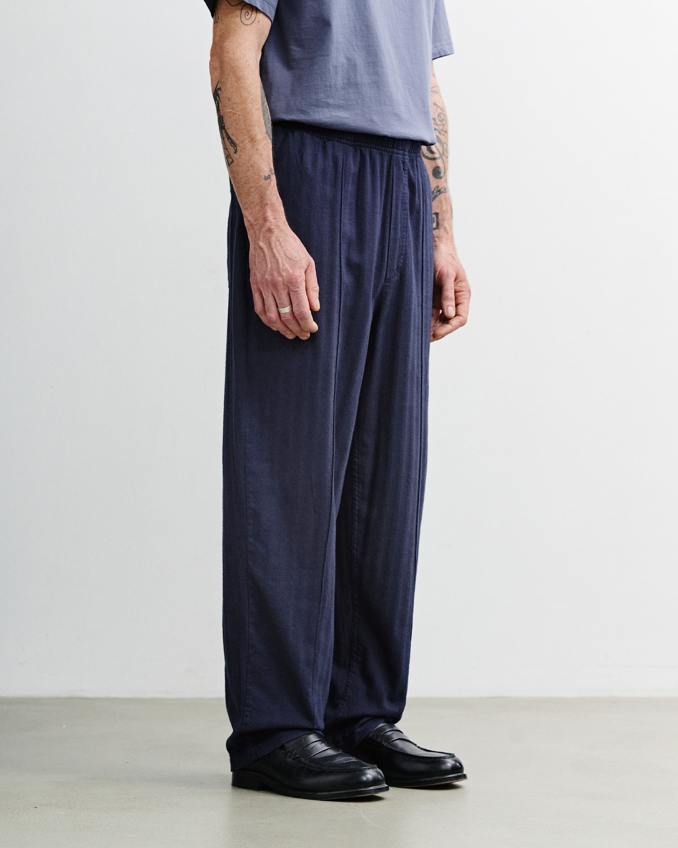 Weite Bundfaltenhose Bio Baumwolle - Blau