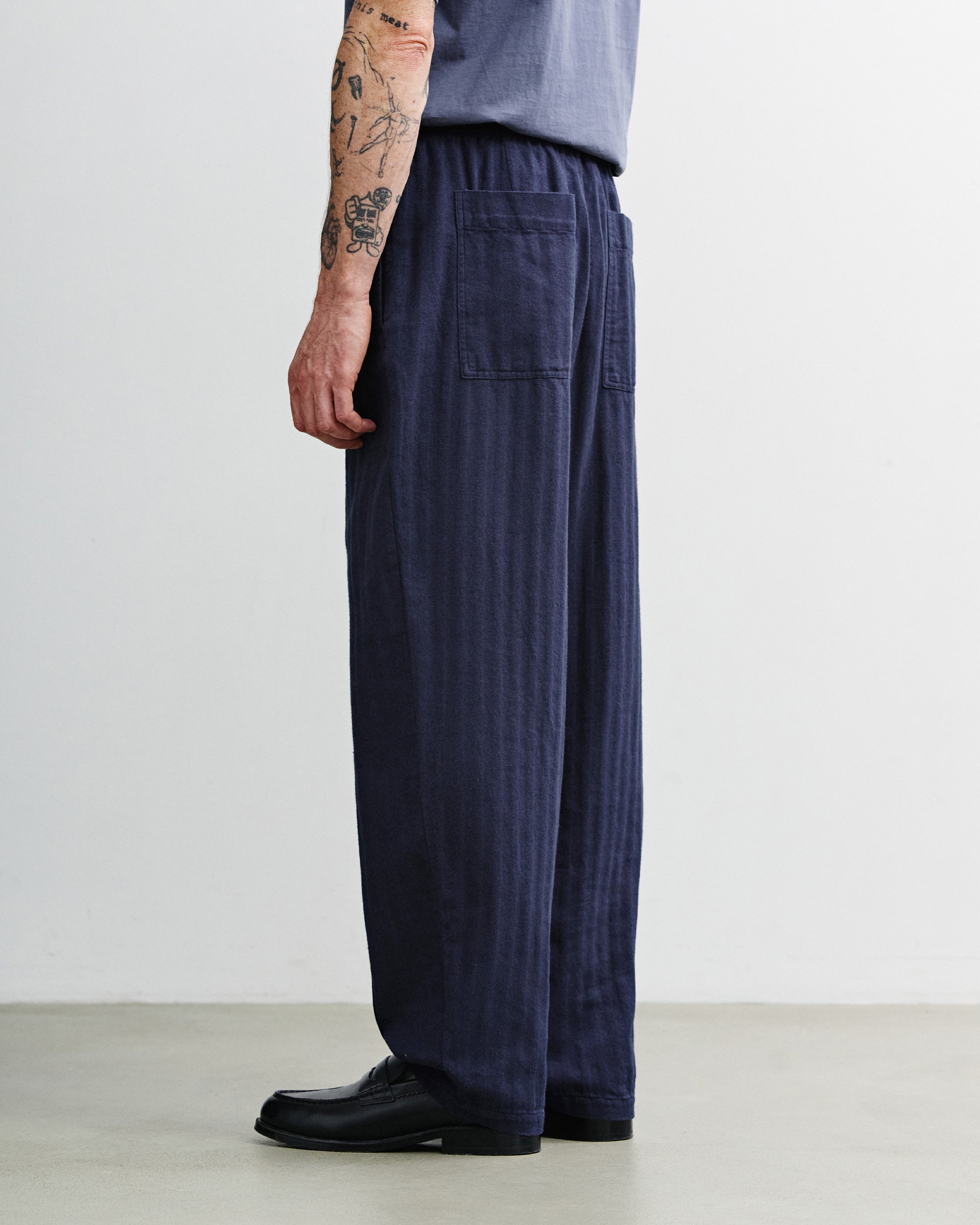 Weite Bundfaltenhose Bio Baumwolle - Blau