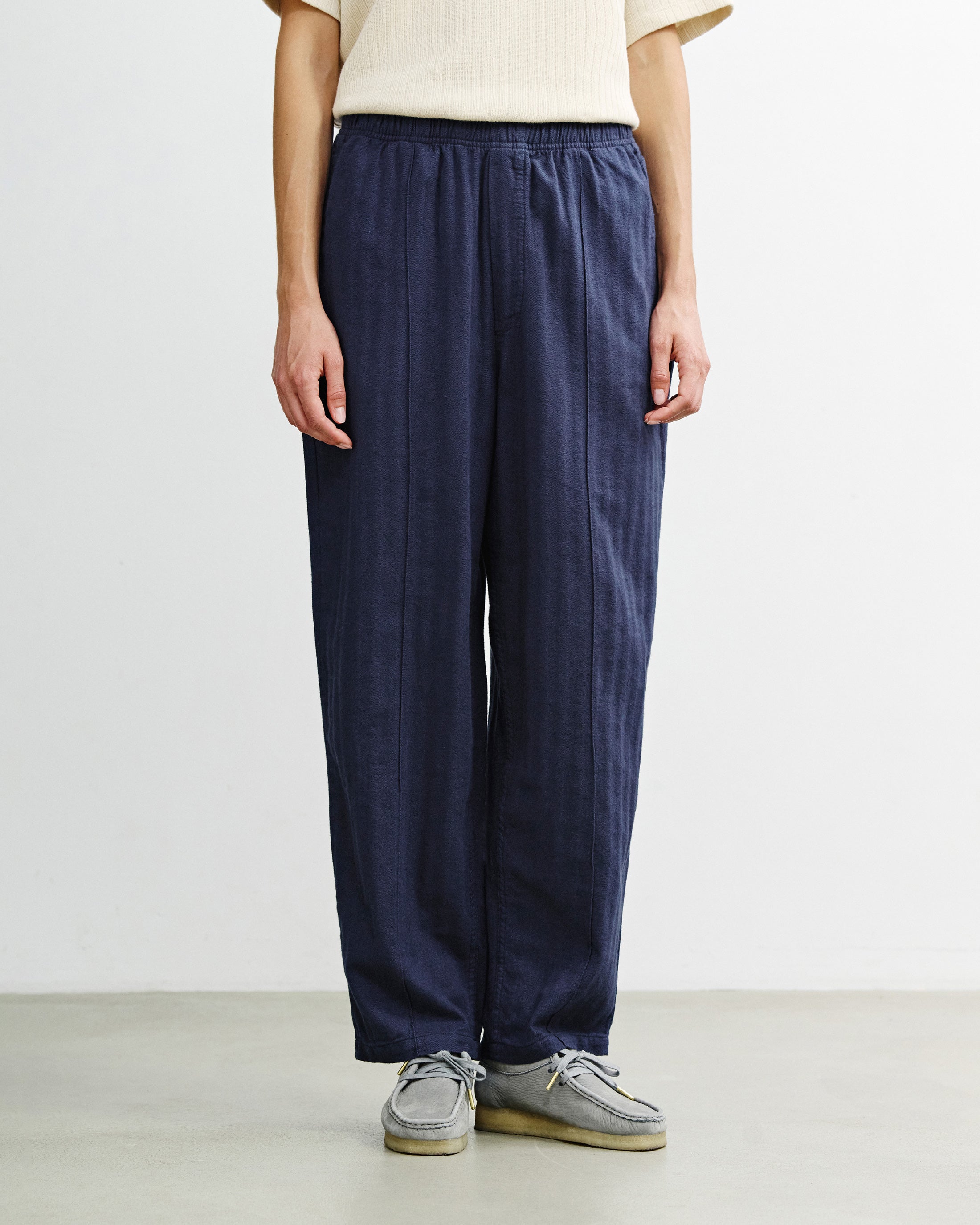 Weite Bundfaltenhose Bio Baumwolle - Blau