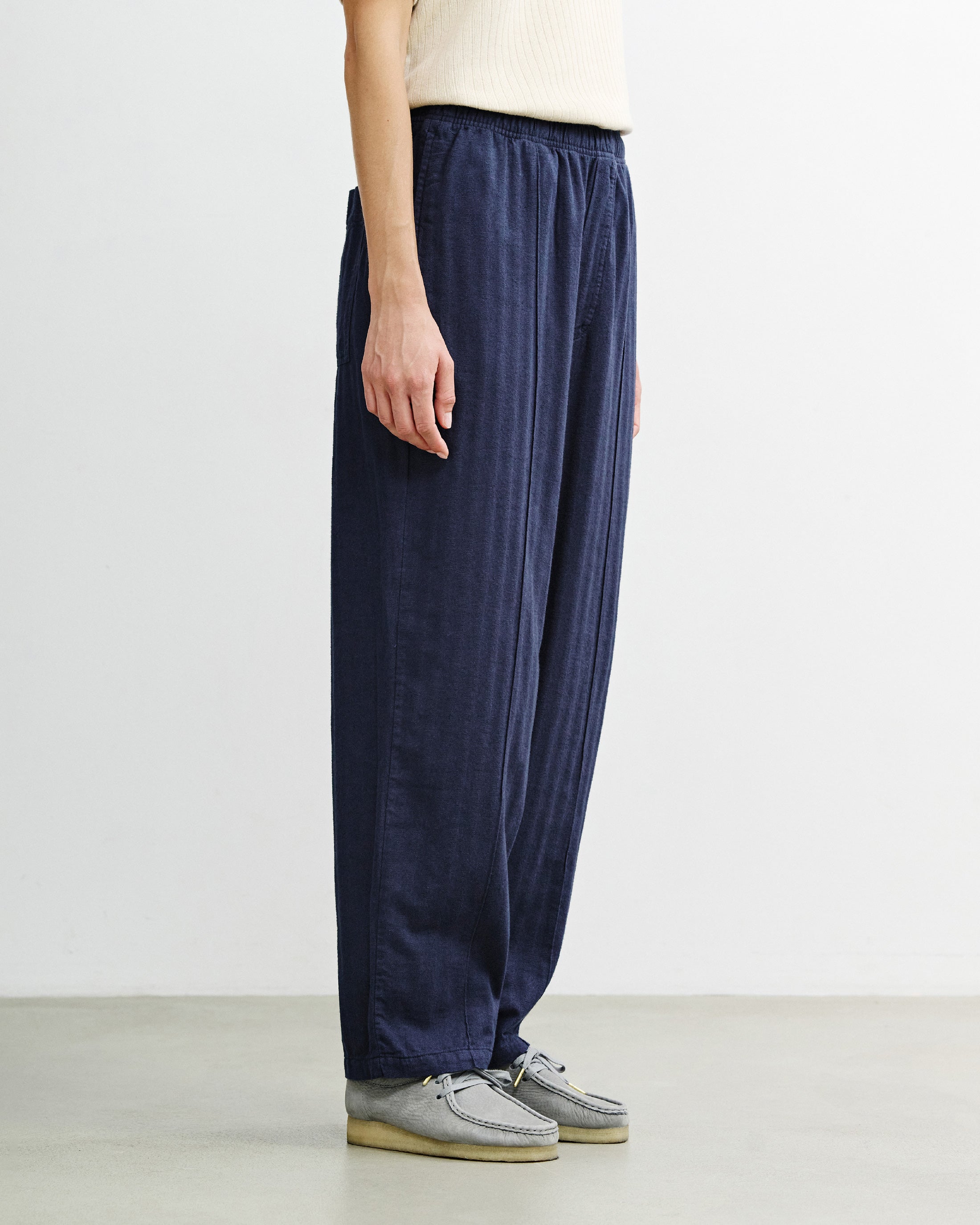 Weite Bundfaltenhose Bio Baumwolle - Blau